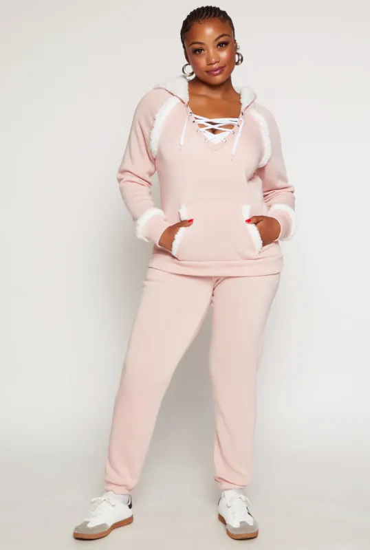 Plus Size Sherpa Trim Detail Sweatpants sold by Rainbow