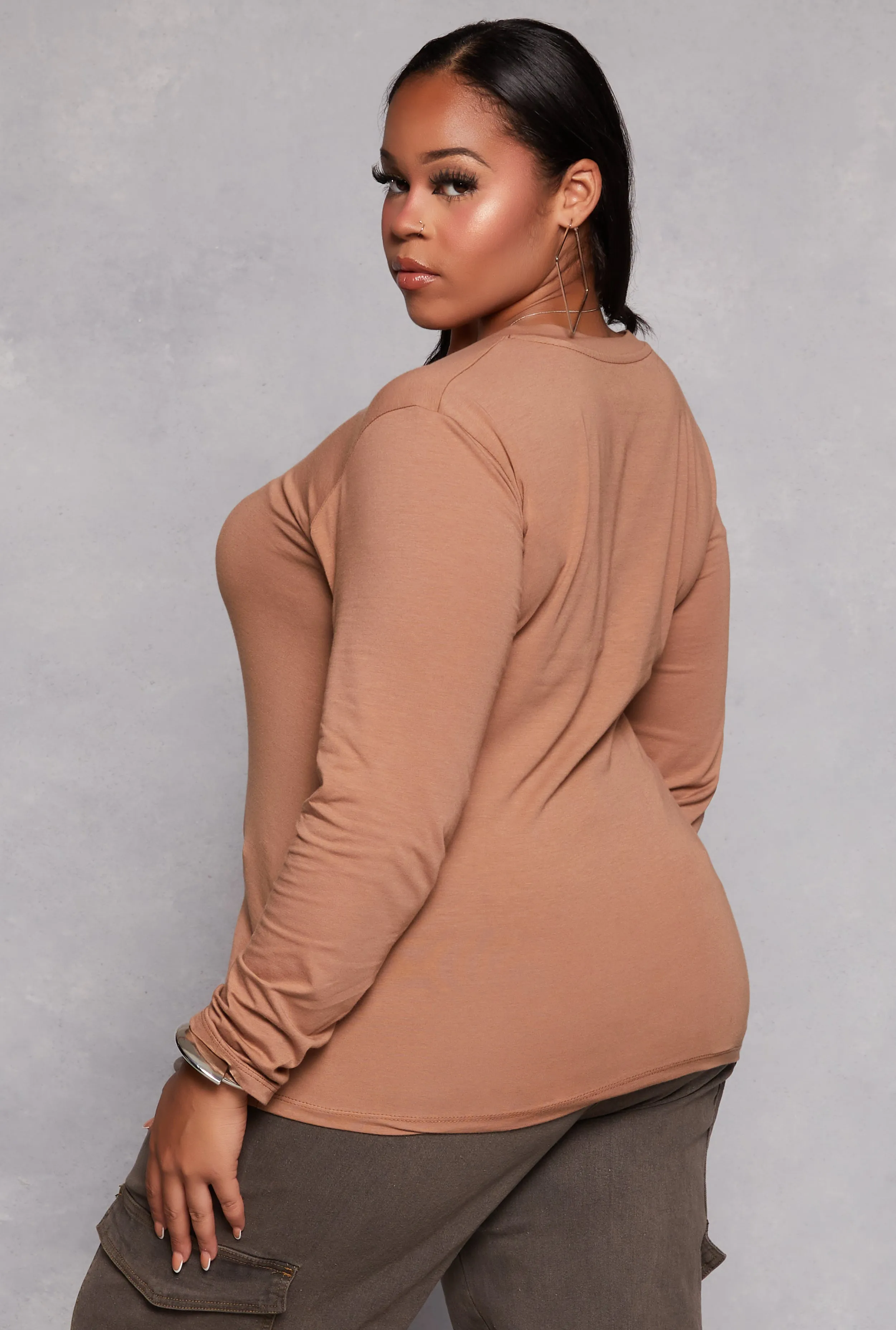 Plus Size Long Sleeve V Neck T Shirt sold by Rainbow product image thumbnail 3