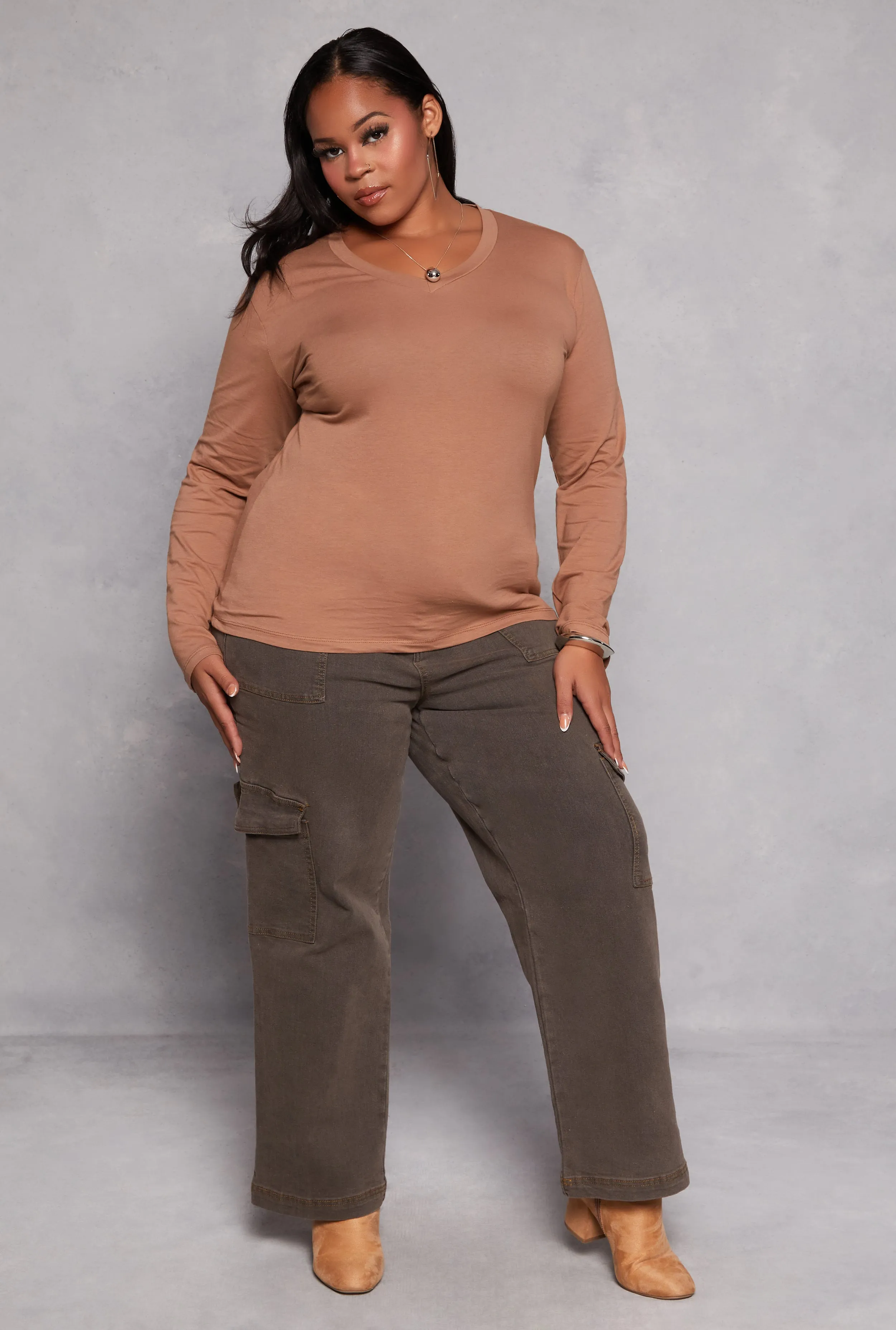 Plus Size Long Sleeve V Neck T Shirt sold by Rainbow product image thumbnail 2