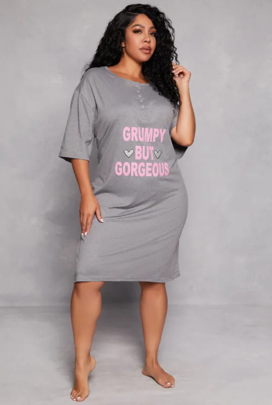 Plus Size Grumpy But Gorgeous Henley Sleepshirt sold by Rainbow
