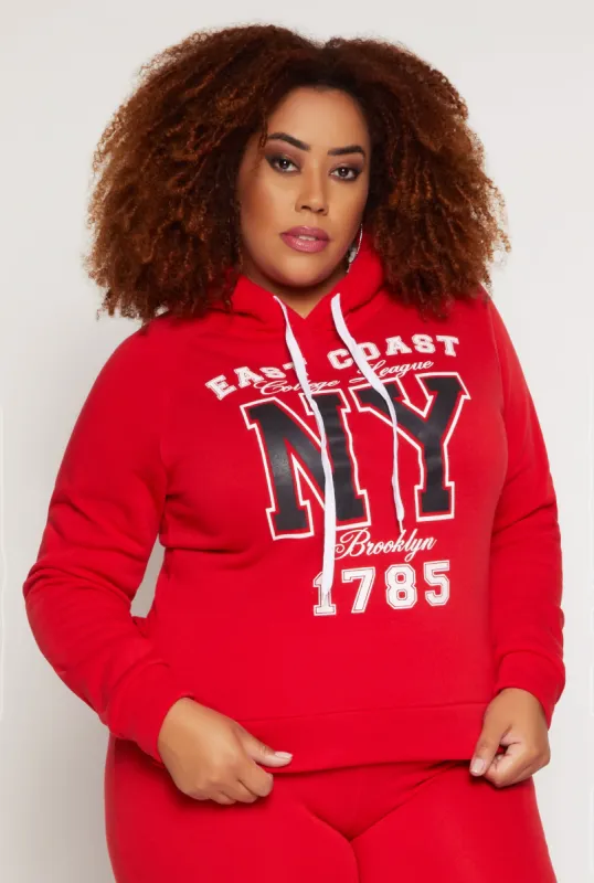 Plus Size East Coast NY Graphic Pullover Hoodie sold by Rainbow