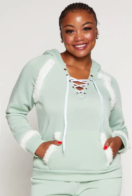 Plus Size Sherpa Contrast Trim Hoodie sold by Rainbow