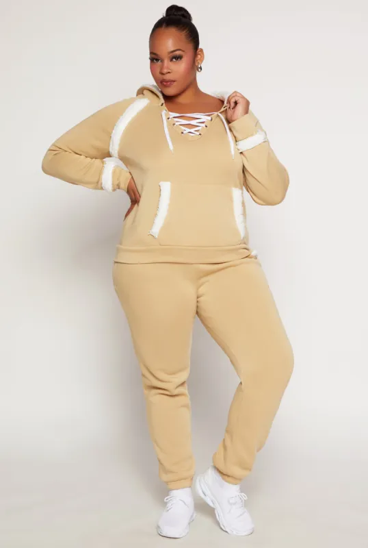 Plus Size Sherpa Trim Detail Sweatpants sold by Rainbow