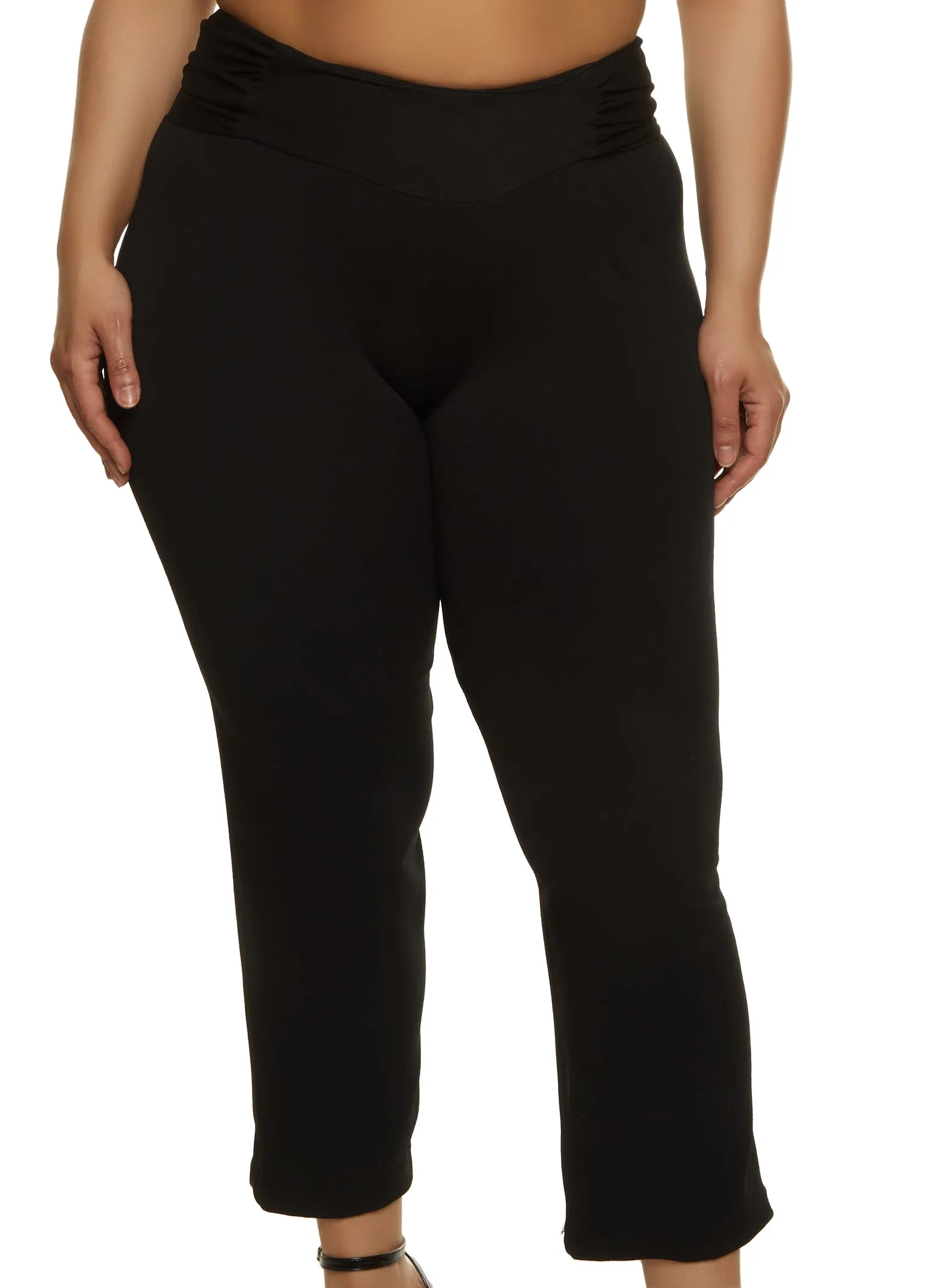 Plus Size Ruched Waist Crepe Knit Pants sold by Rainbow