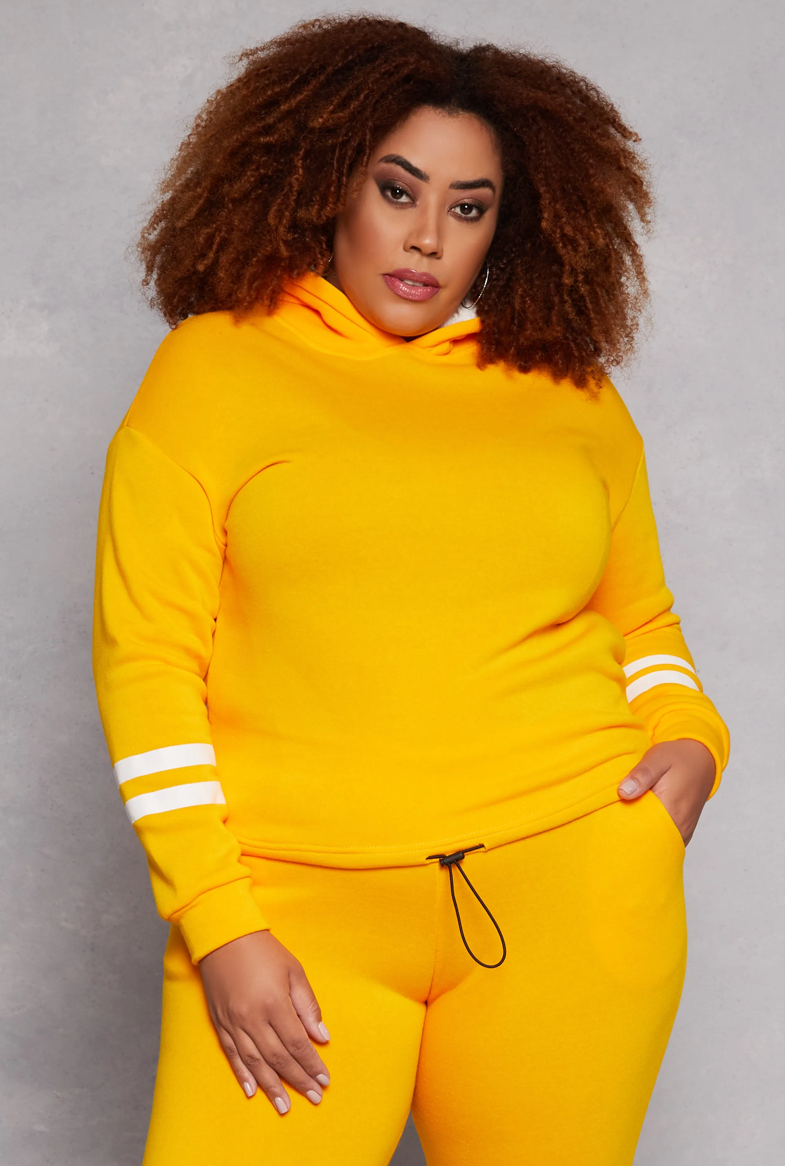 Plus Size Varsity Stripe Detail Pullover Hoodie sold by Rainbow