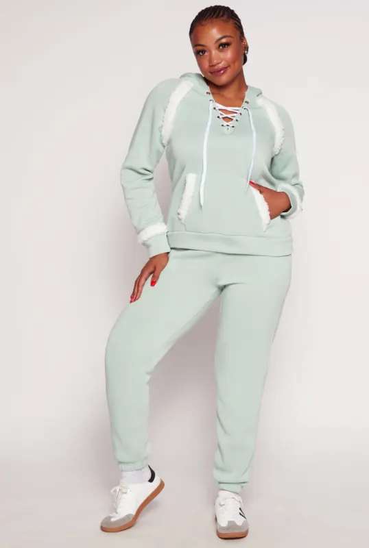 Plus Size Sherpa Trim Detail Sweatpants sold by Rainbow