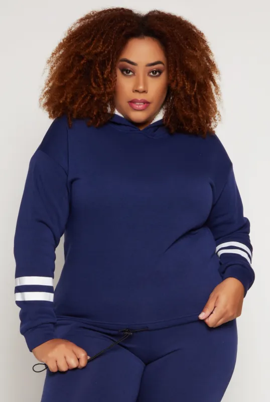 Plus Size Varsity Stripe Detail Pullover Hoodie sold by Rainbow