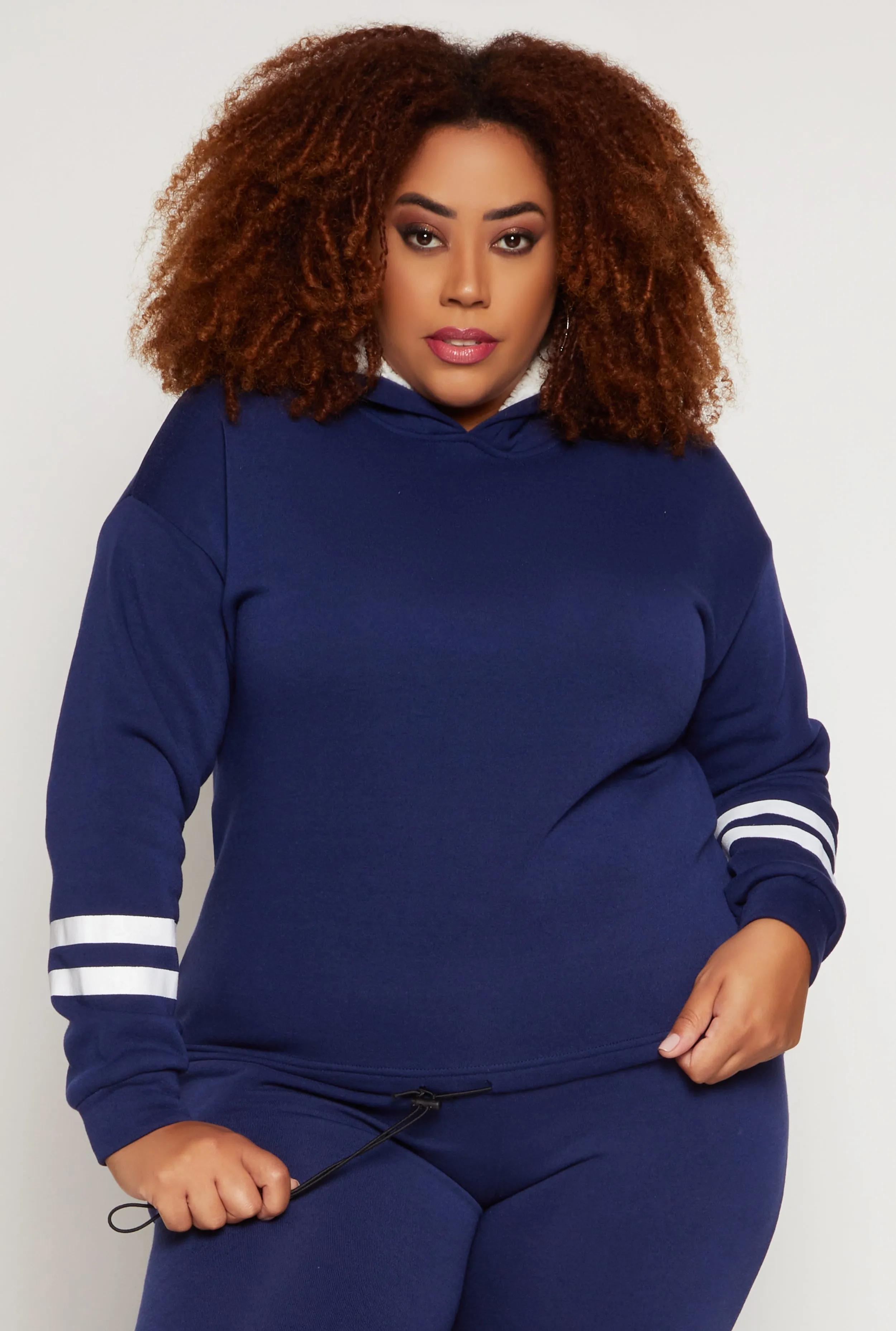 Plus Size Varsity Stripe Detail Pullover Hoodie sold by Rainbow