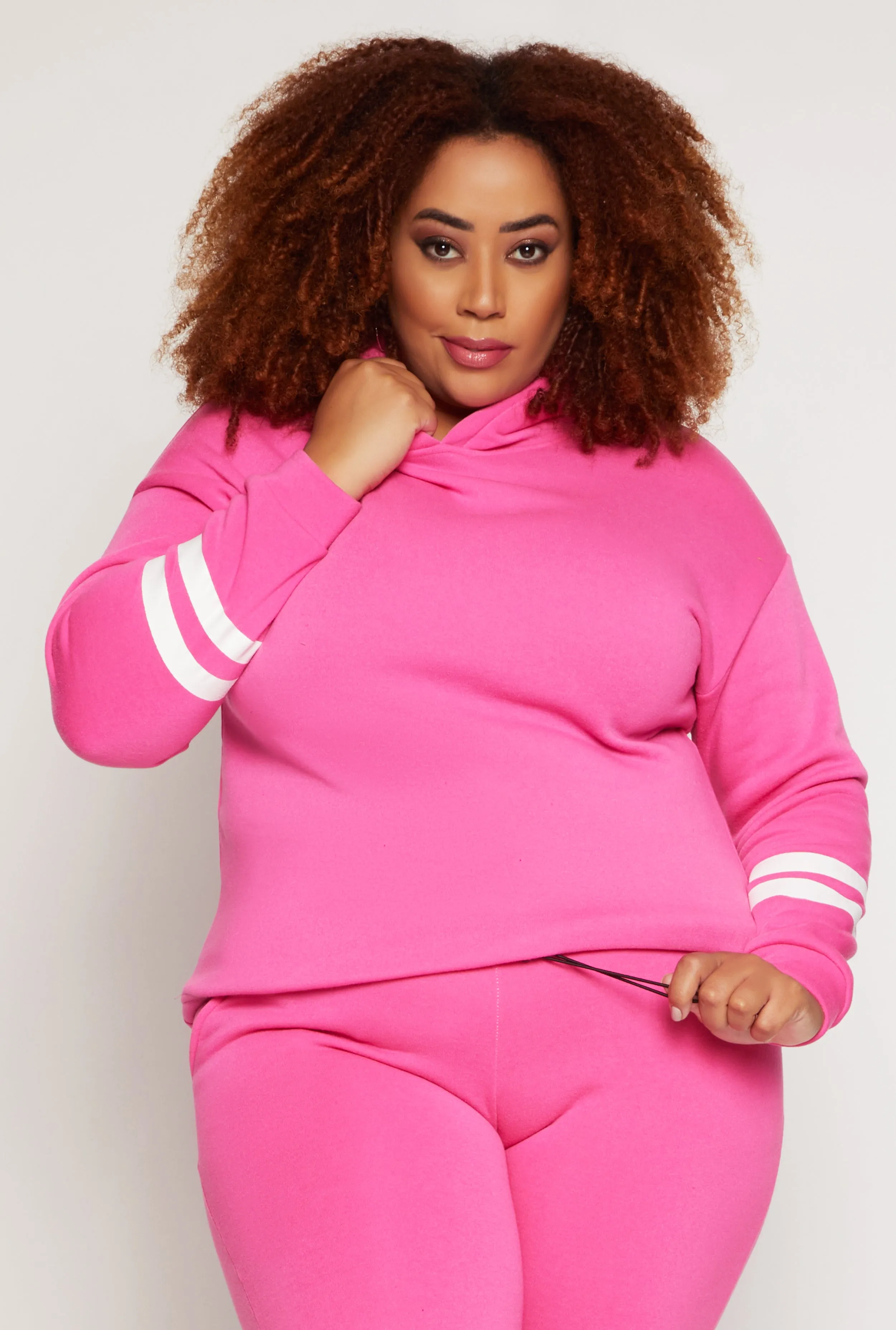 Plus Size Varsity Stripe Detail Pullover Hoodie sold by Rainbow