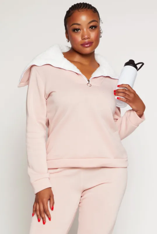 Plus Size Sherpa Collar Quarter Zip Sweatshirt sold by Rainbow