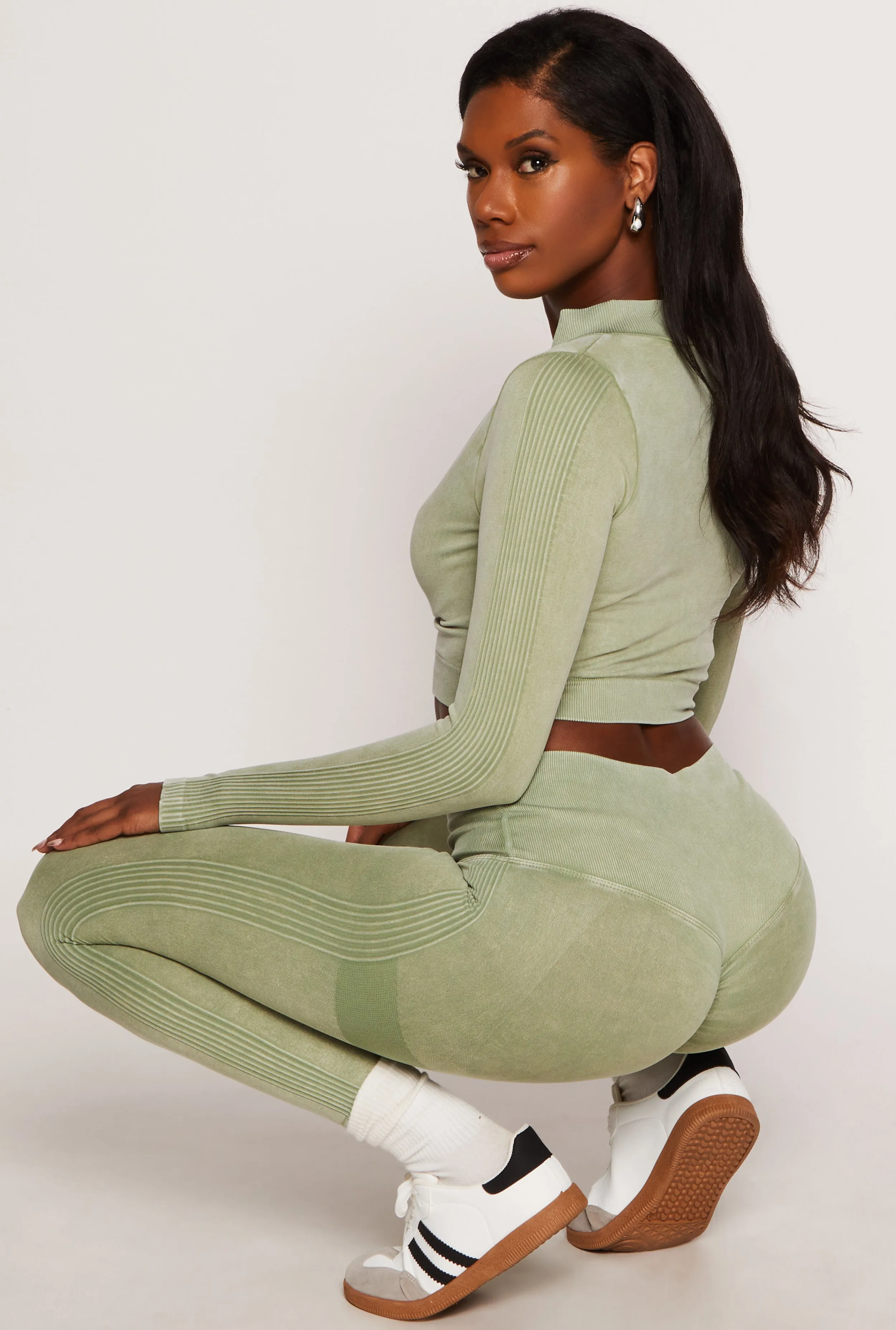 Seamless Ribbed Knit Crossover Leggings sold by Rainbow