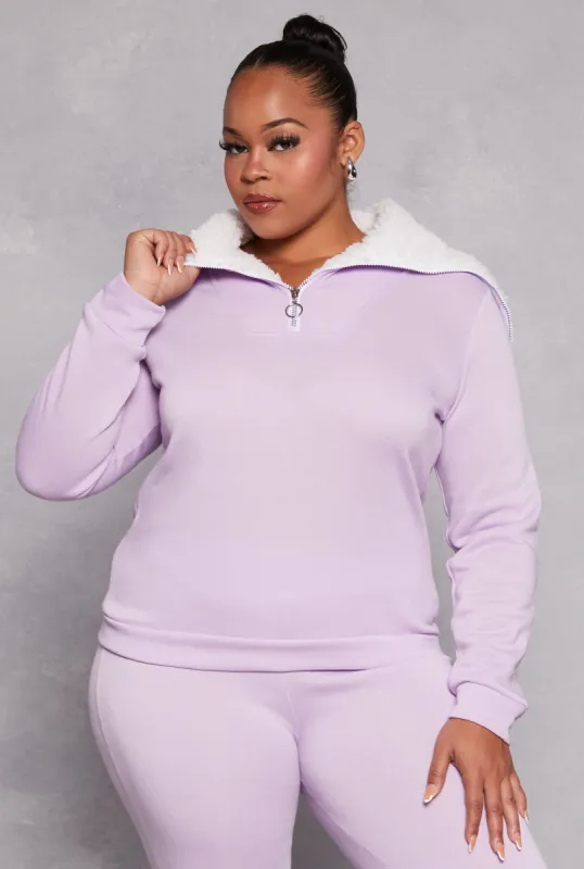 Plus Size Sherpa Collar Quarter Zip Sweatshirt sold by Rainbow