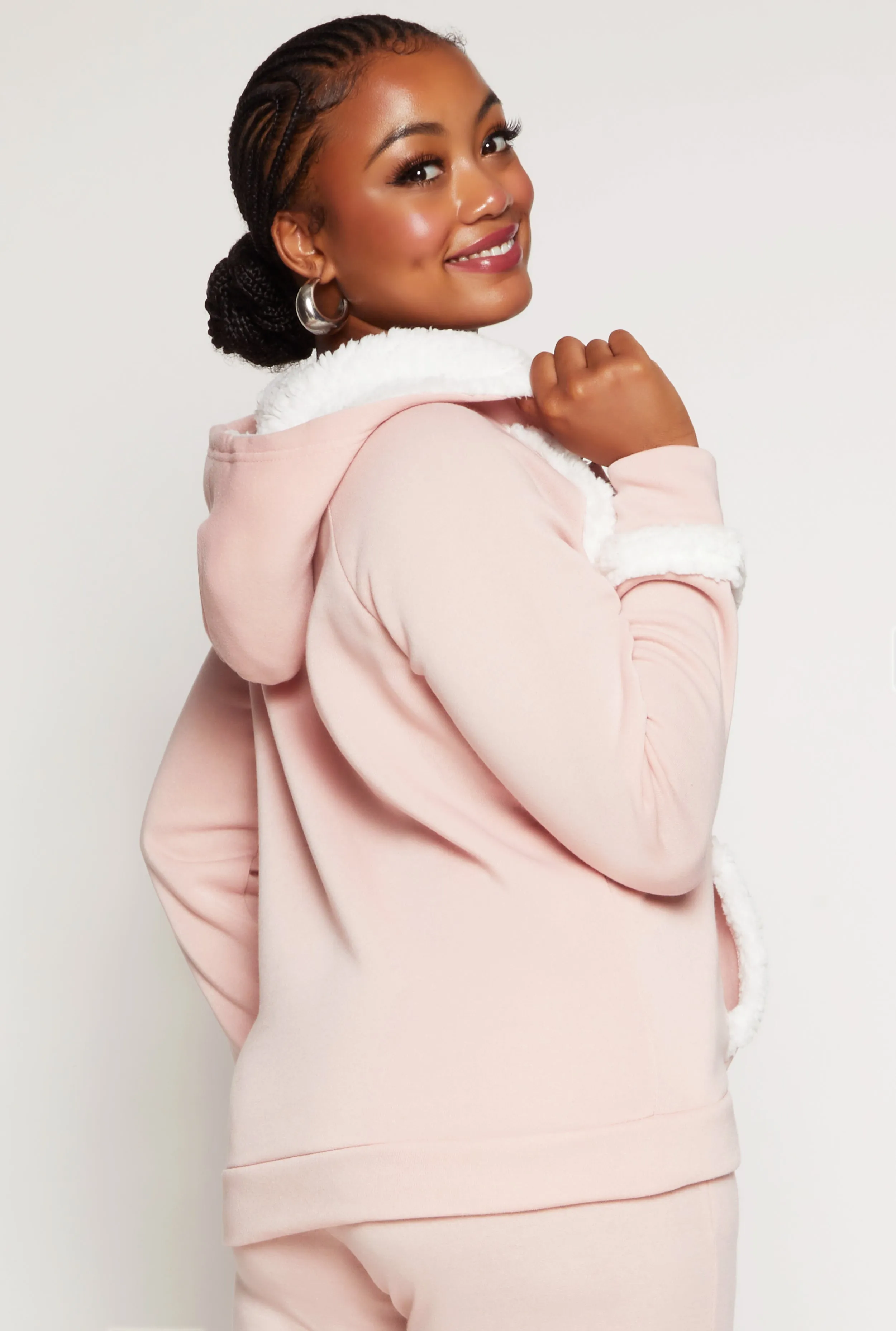 Plus Size Sherpa Contrast Trim Hoodie sold by Rainbow product image thumbnail 3