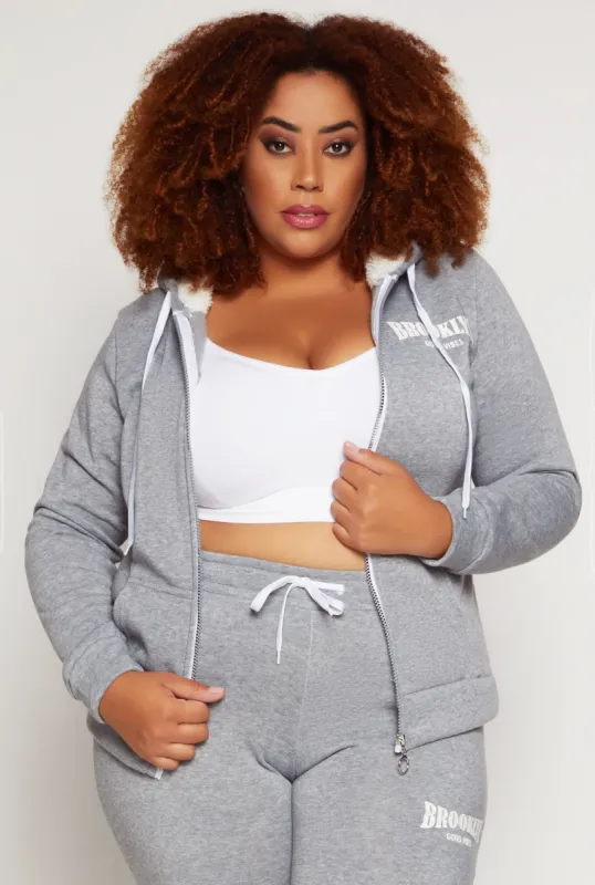 Plus Size Fleece Brooklyn Zip Front Hoodie sold by Rainbow