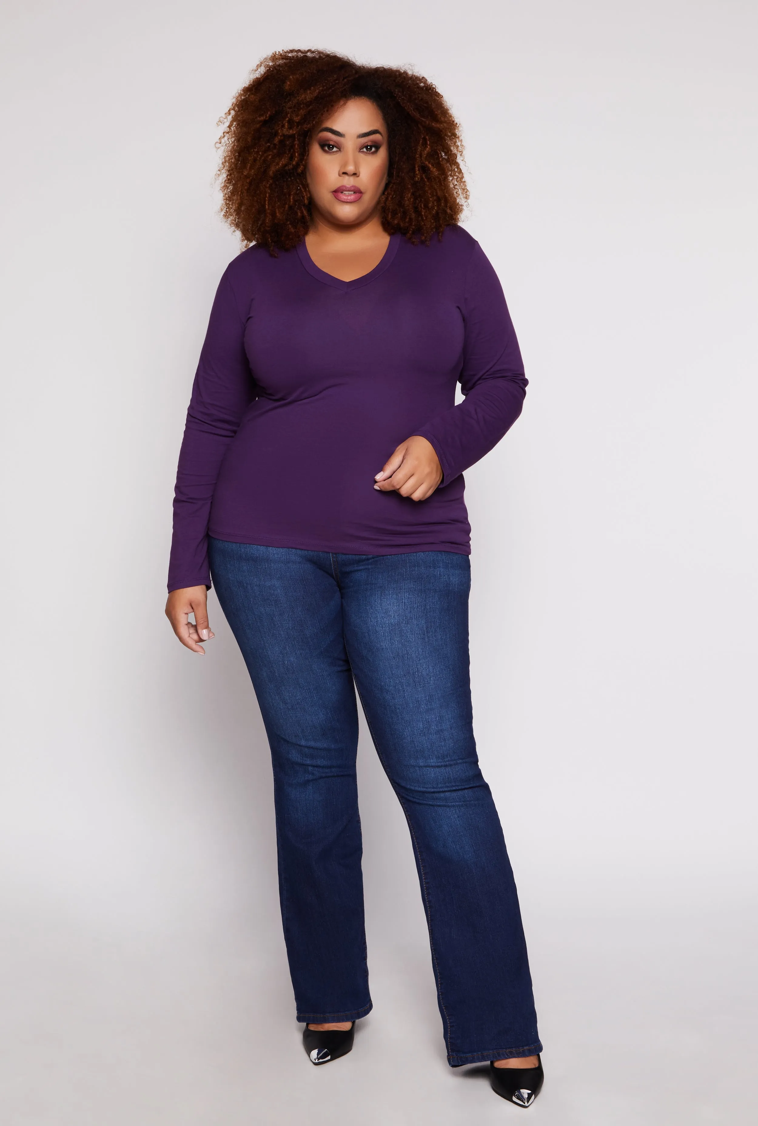 Plus Size Long Sleeve V Neck T Shirt sold by Rainbow product image thumbnail 2