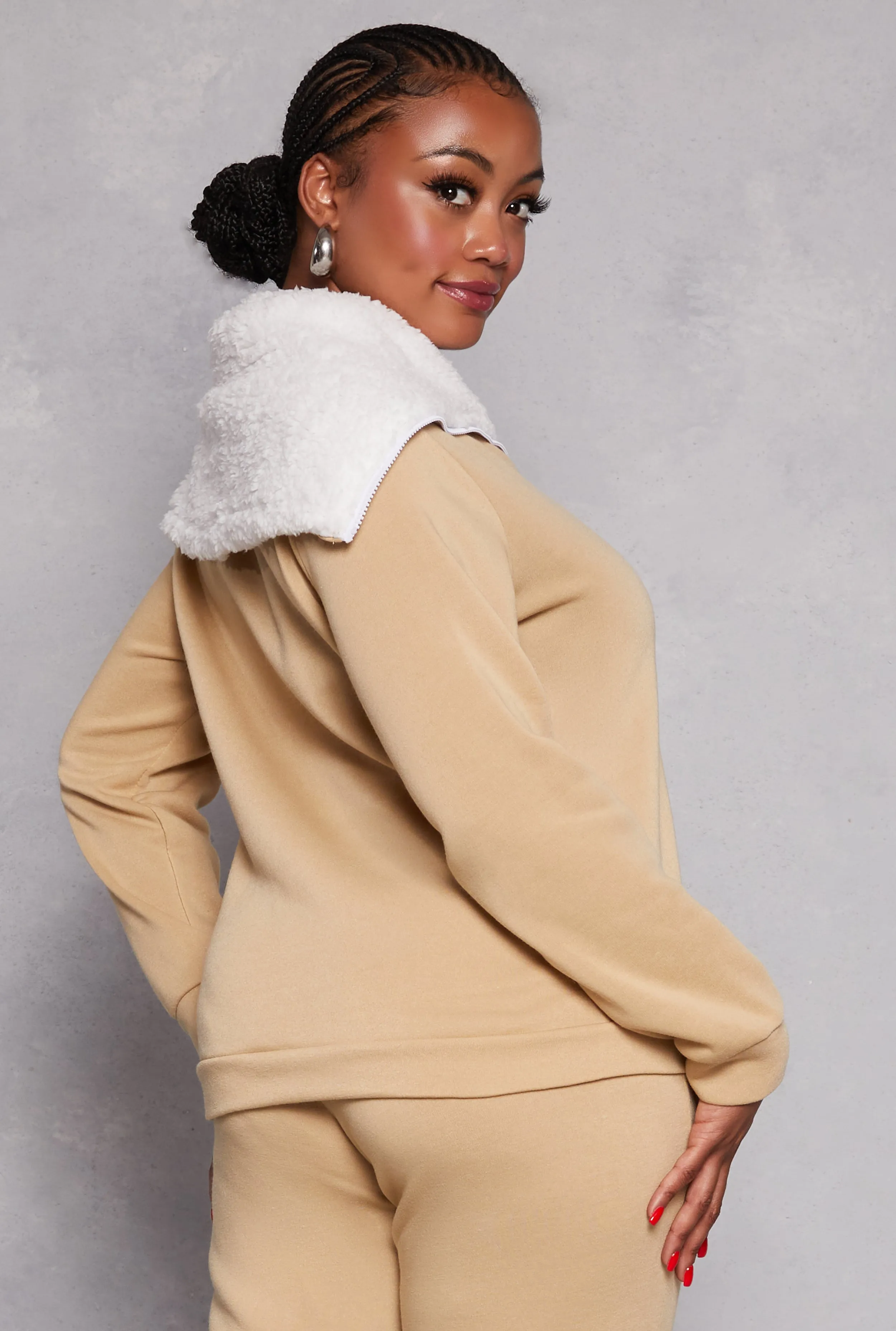 Plus Size Sherpa Collar Quarter Zip Sweatshirt sold by Rainbow product image thumbnail 3