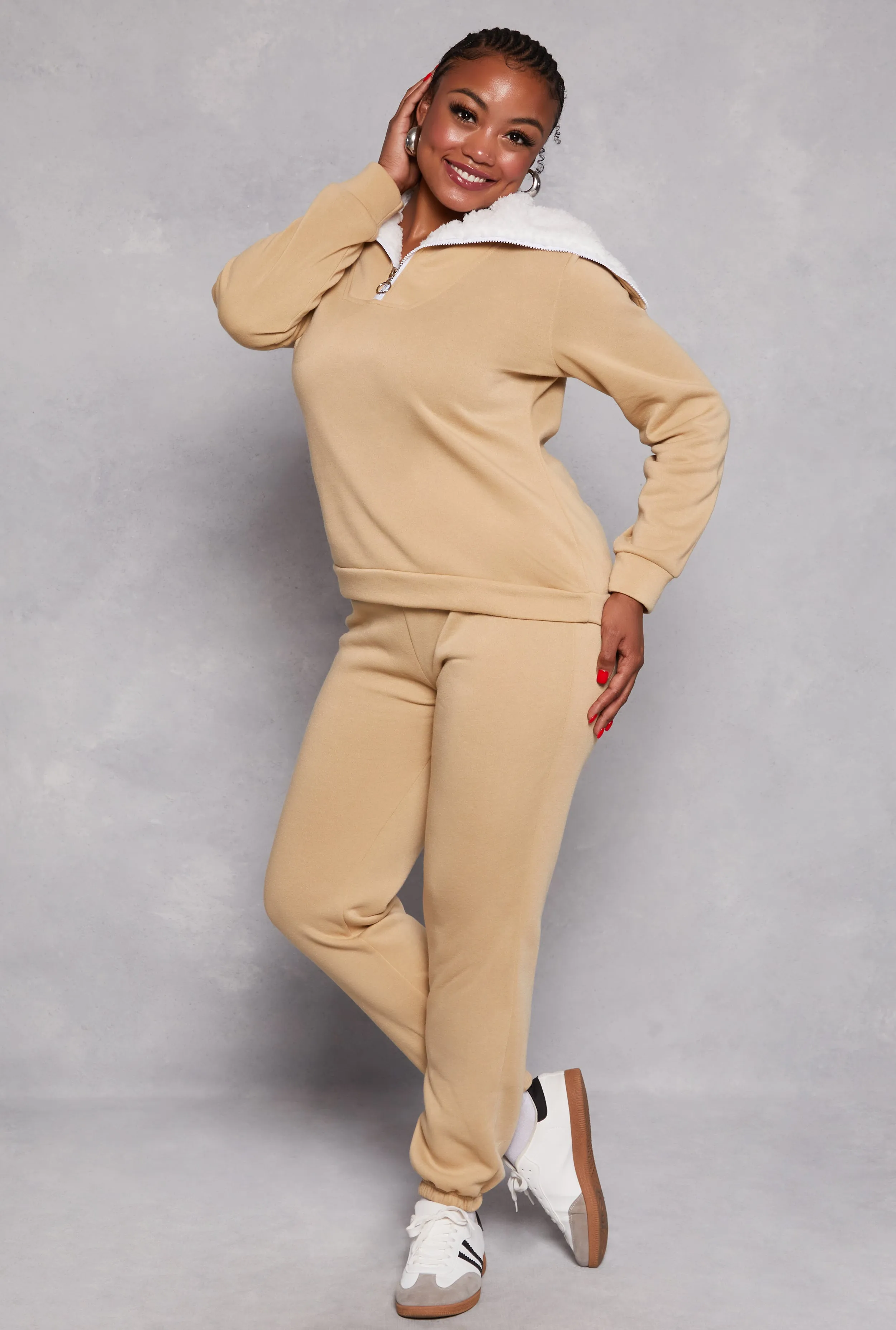 Plus Size Sherpa Collar Quarter Zip Sweatshirt sold by Rainbow product image thumbnail 2