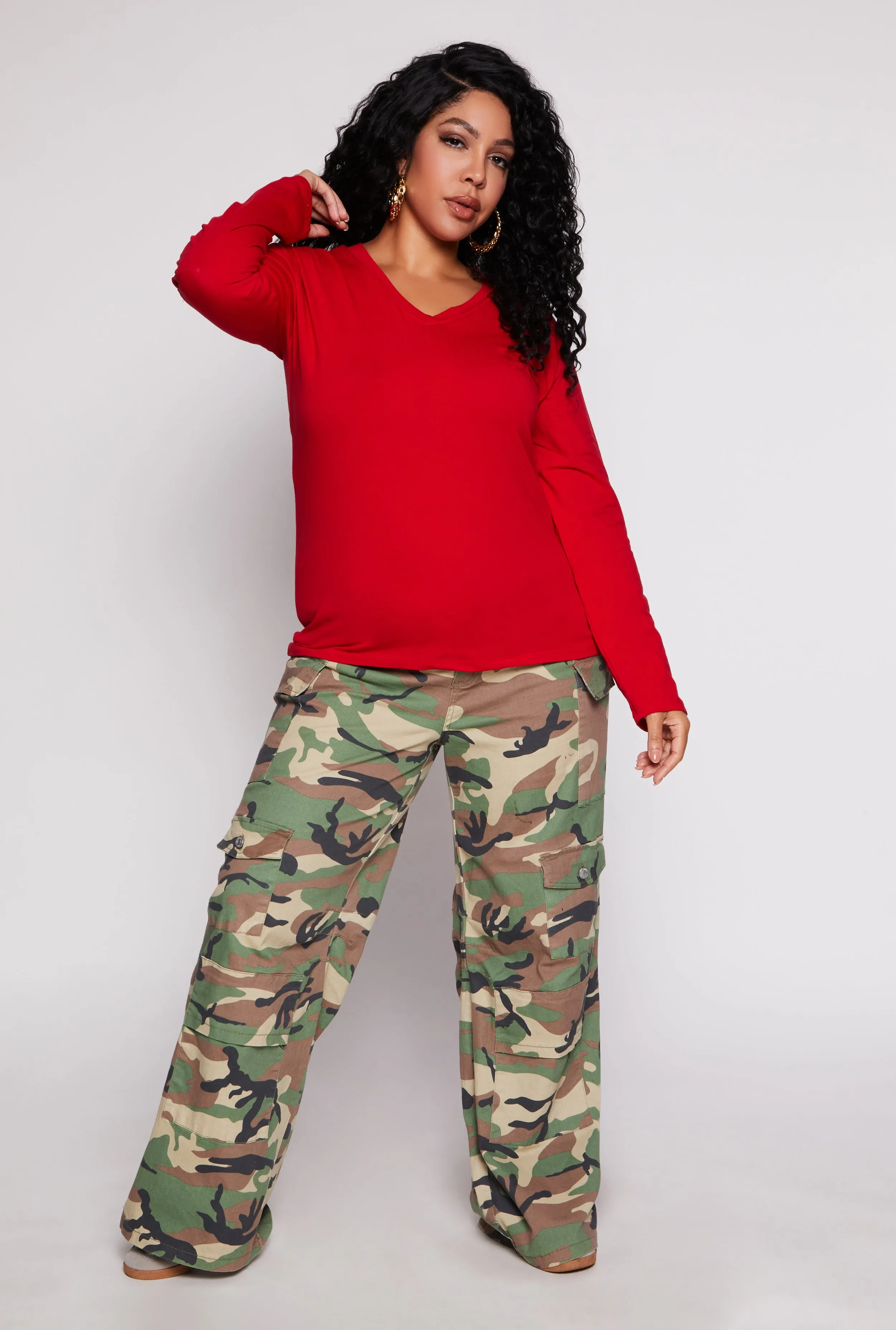 Plus Size Long Sleeve V Neck T Shirt sold by Rainbow product image thumbnail 2