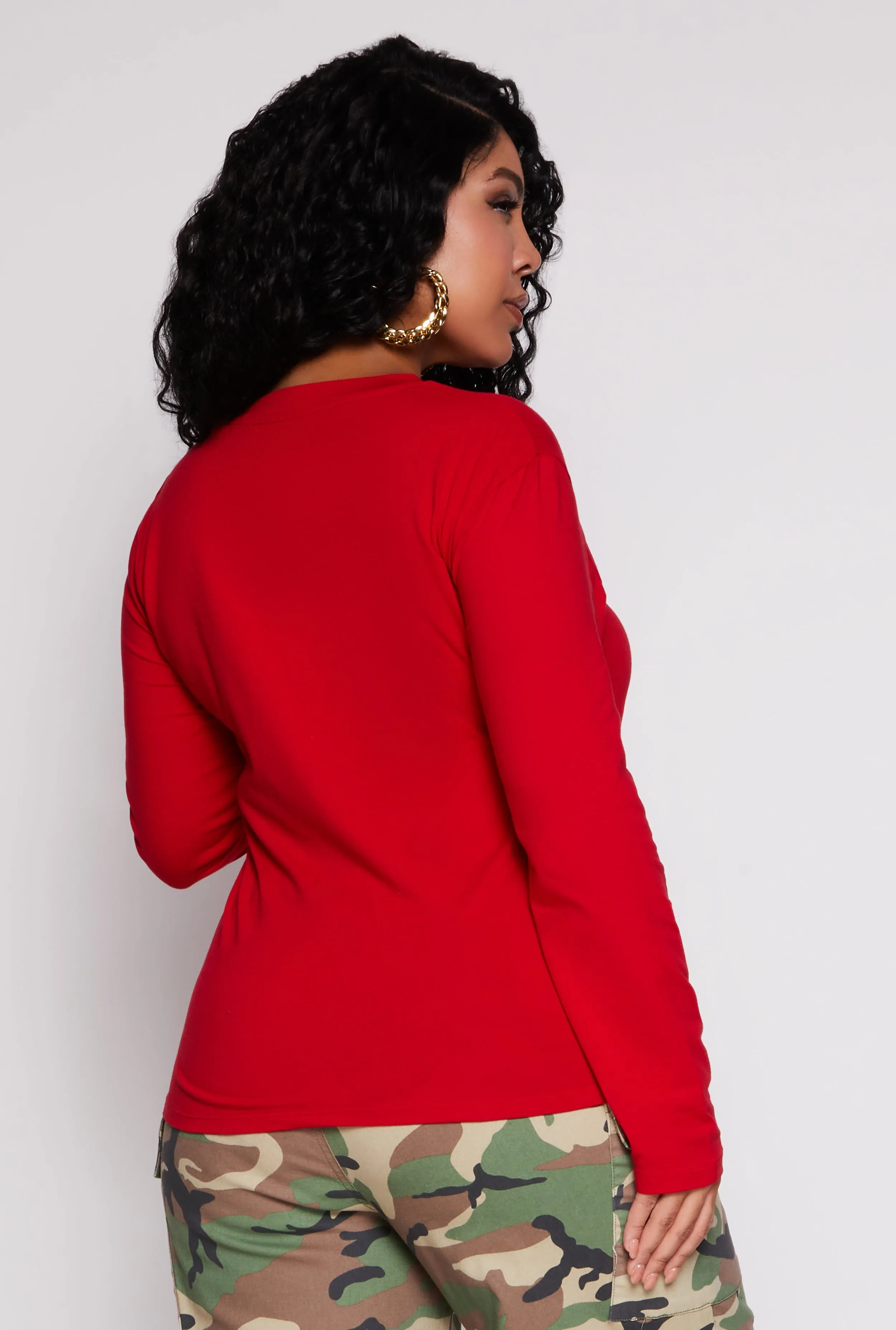 Plus Size Long Sleeve V Neck T Shirt sold by Rainbow product image thumbnail 3