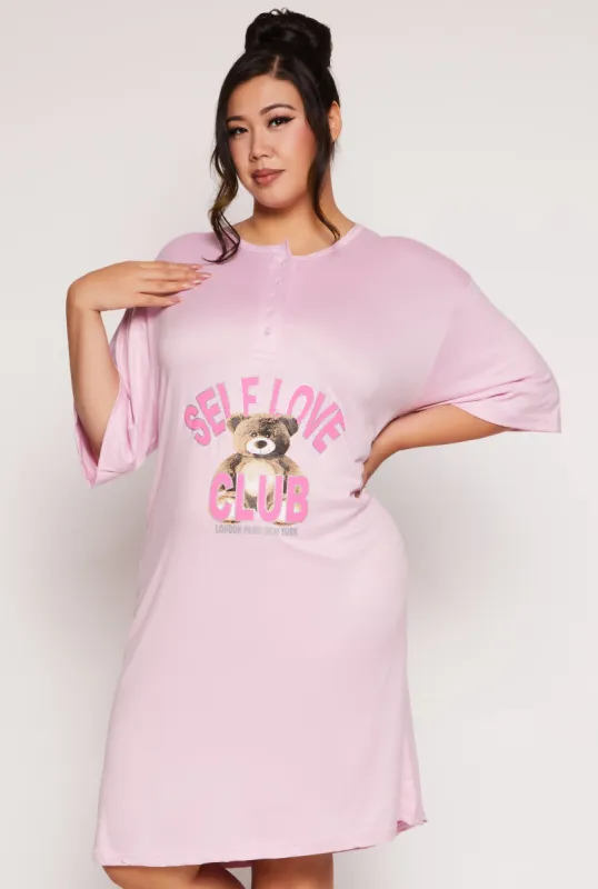 Plus Size Self Love Club Henley Sleepshirt sold by Rainbow
