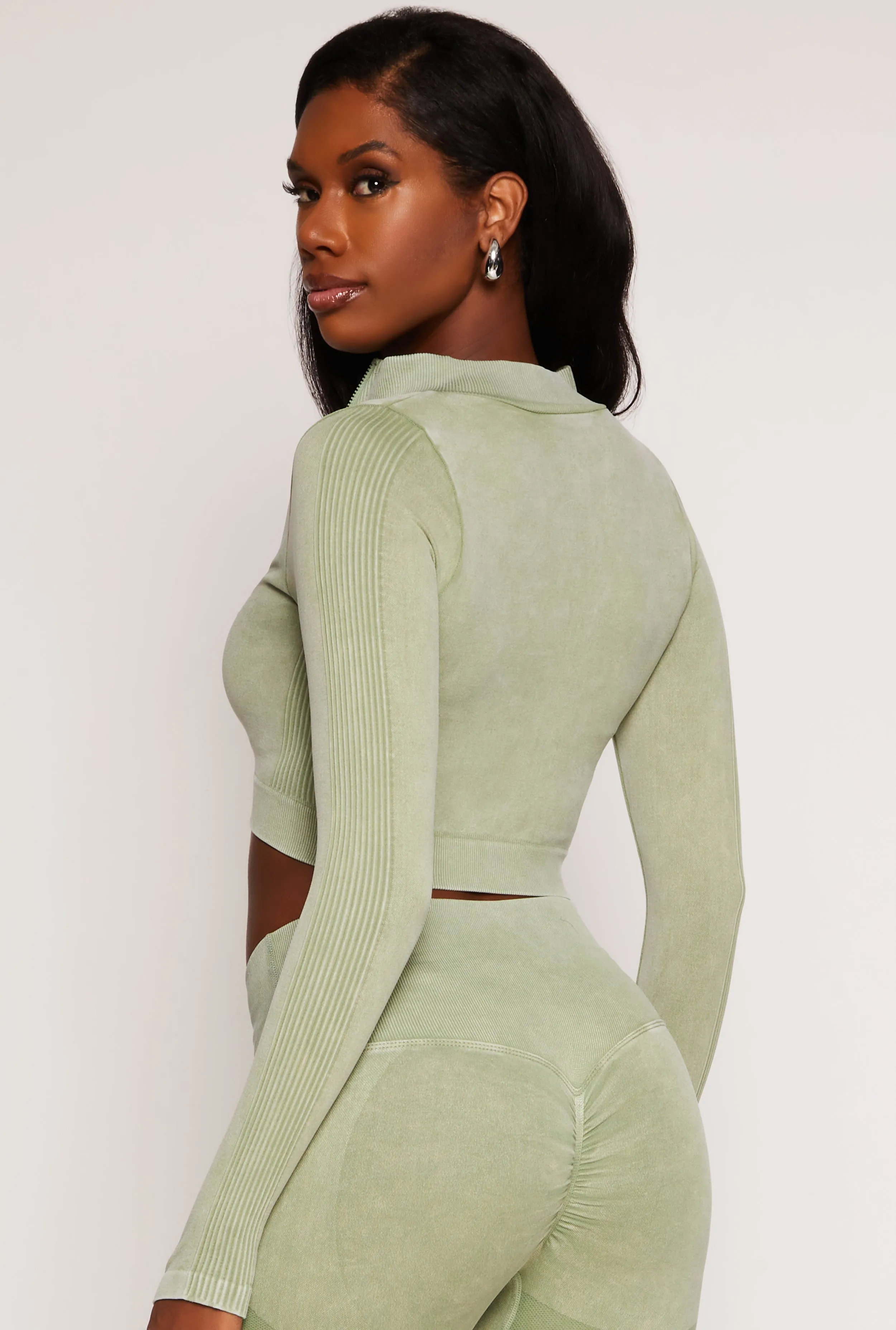 Seamless Ribbed Knit Zip Front Crop Top sold by Rainbow product image thumbnail 3