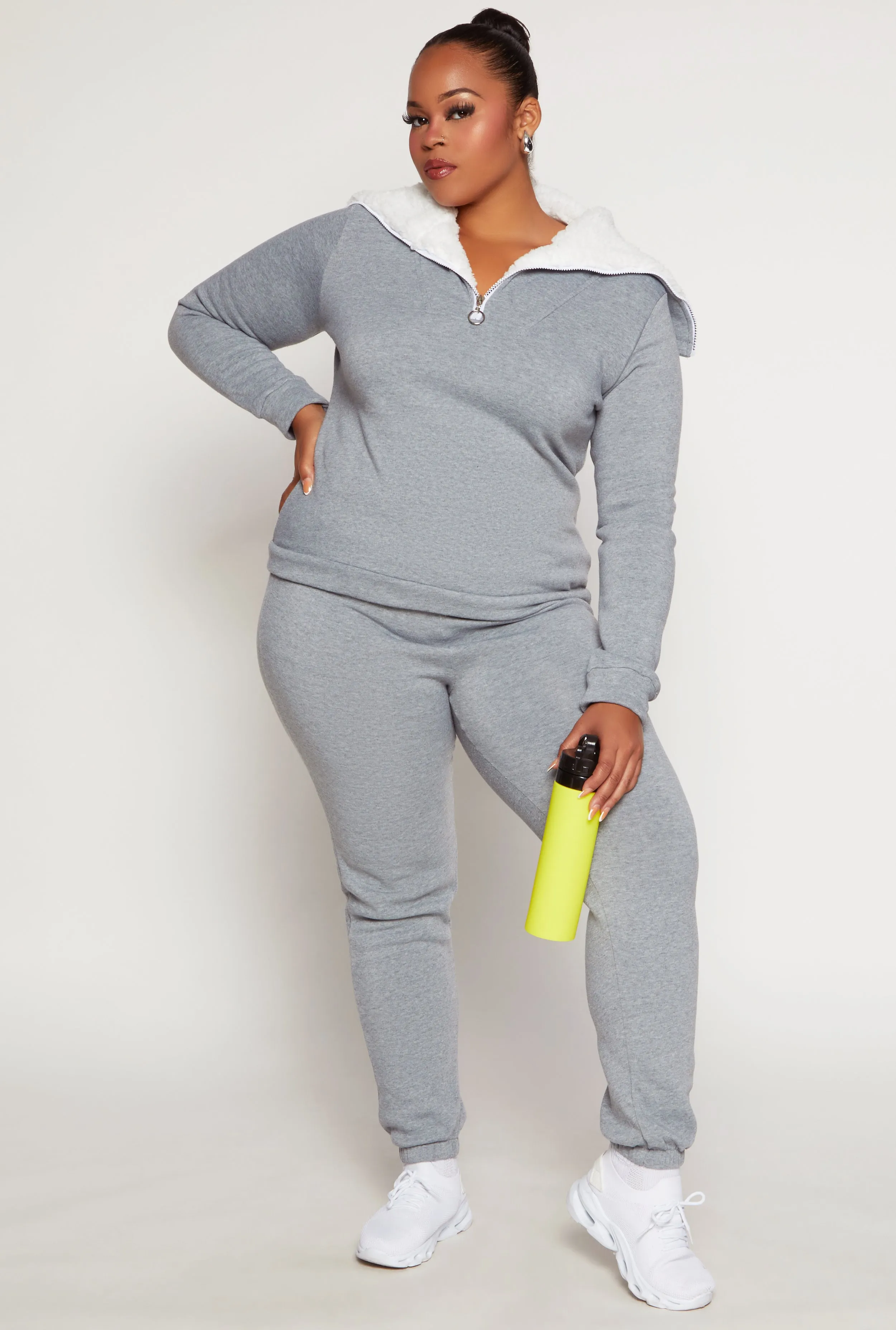 Plus Size Sherpa Collar Quarter Zip Sweatshirt sold by Rainbow product image thumbnail 2