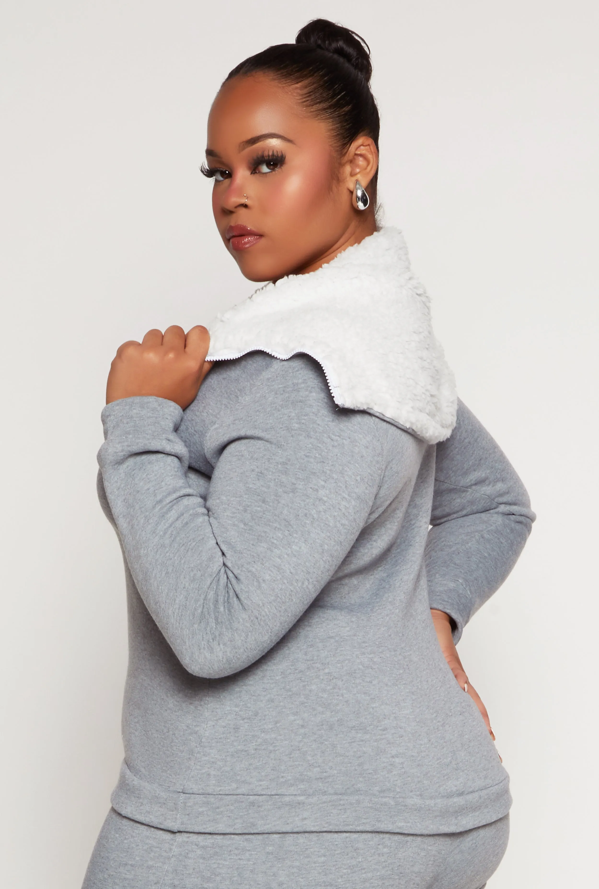 Plus Size Sherpa Collar Quarter Zip Sweatshirt sold by Rainbow product image thumbnail 3