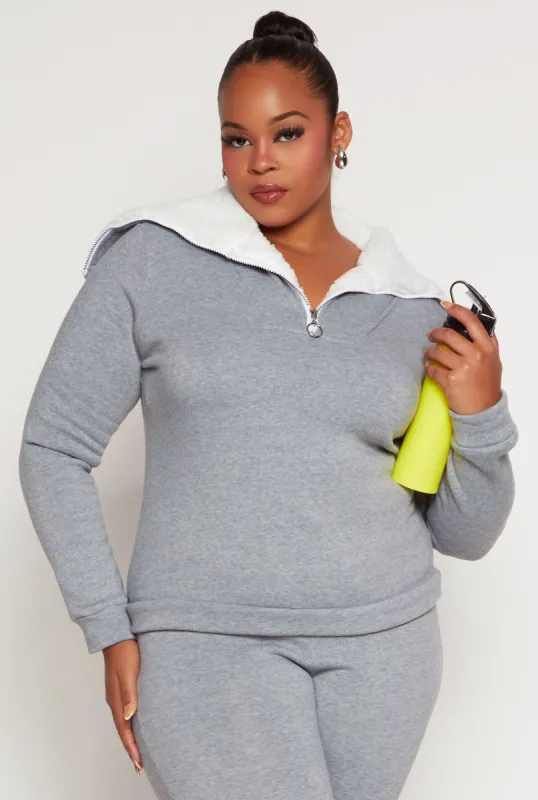 Plus Size Sherpa Collar Quarter Zip Sweatshirt sold by Rainbow