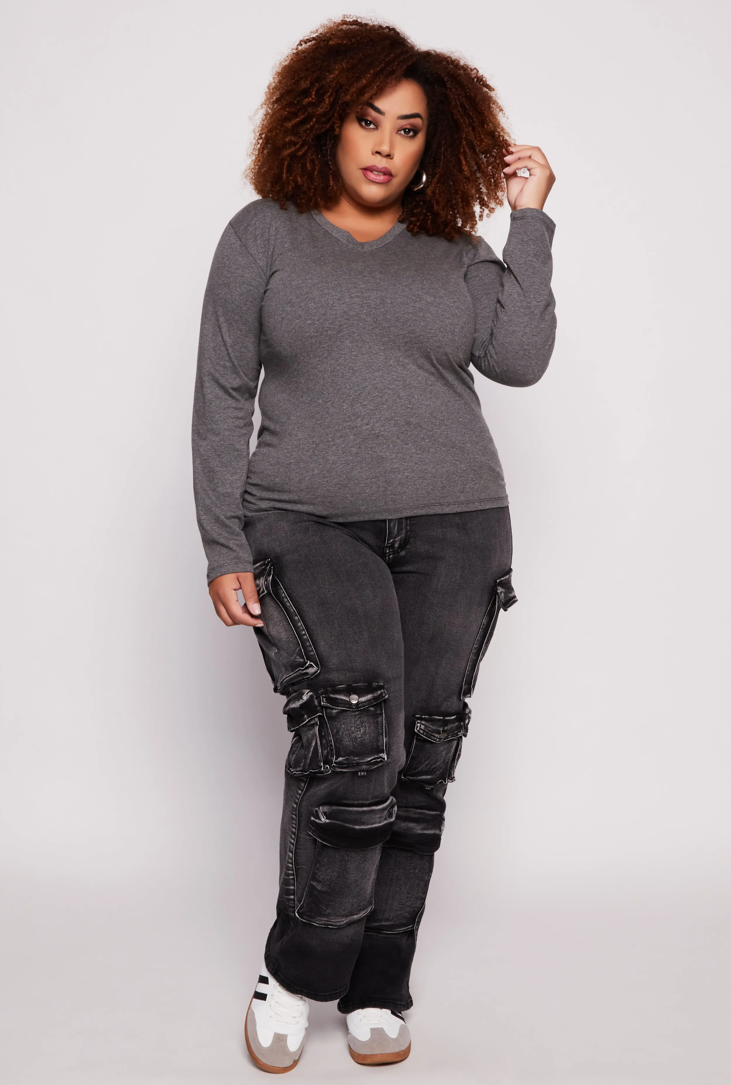 Plus Size Long Sleeve V Neck T Shirt sold by Rainbow product image thumbnail 2