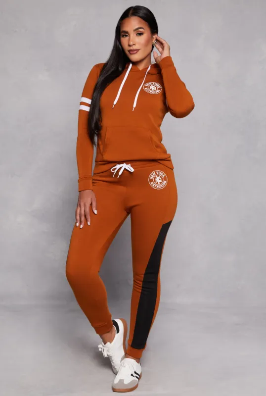 New York Brooklyn Graphic Color Block Joggers sold by Rainbow
