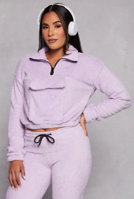 Plush Flap Pocket Half Zip Sweatshirt sold by Rainbow