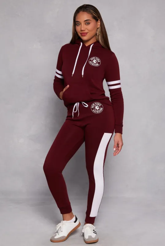 New York Brooklyn Graphic Color Block Joggers sold by Rainbow