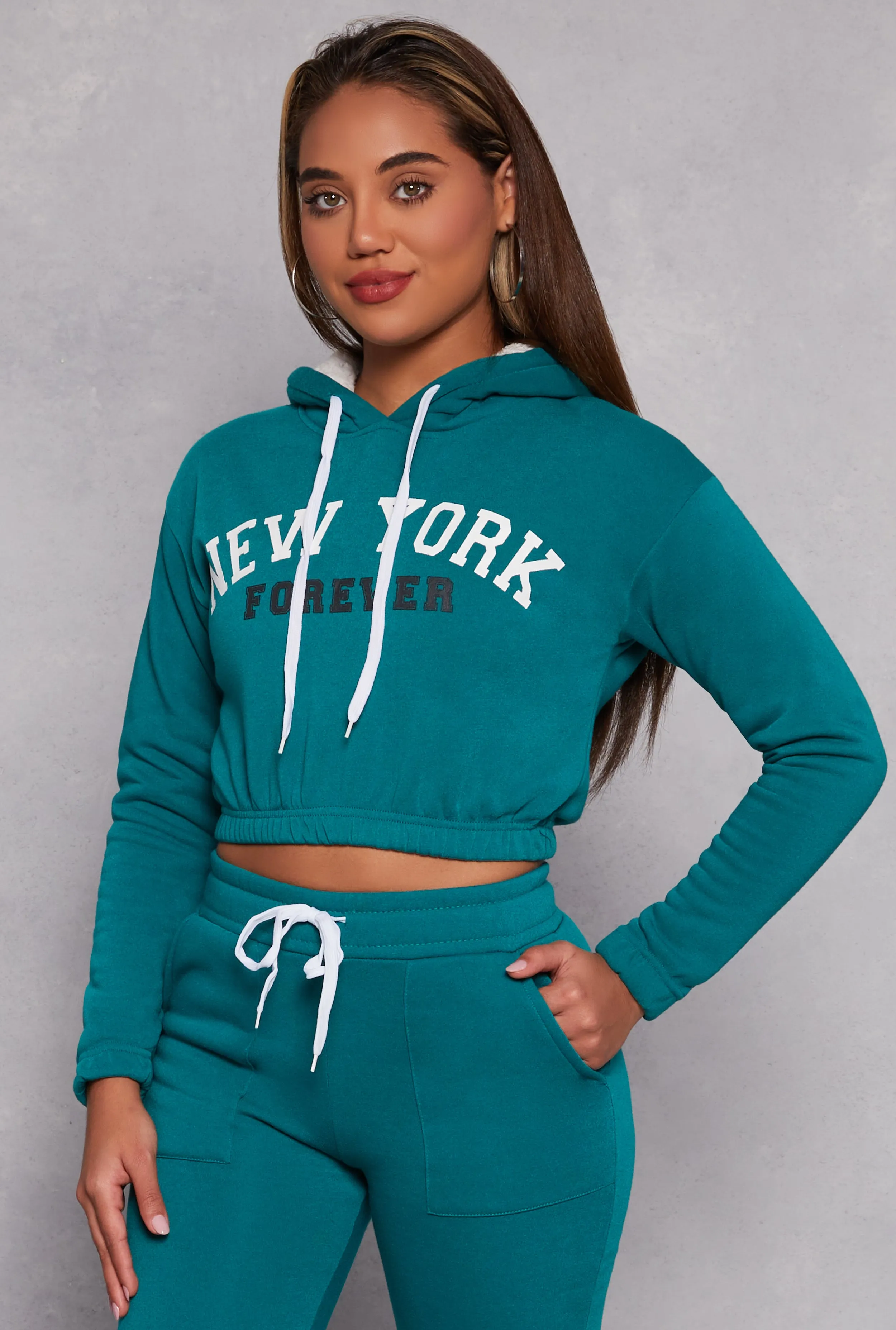 New York Forever Graphic Cropped Hoodie sold by Rainbow