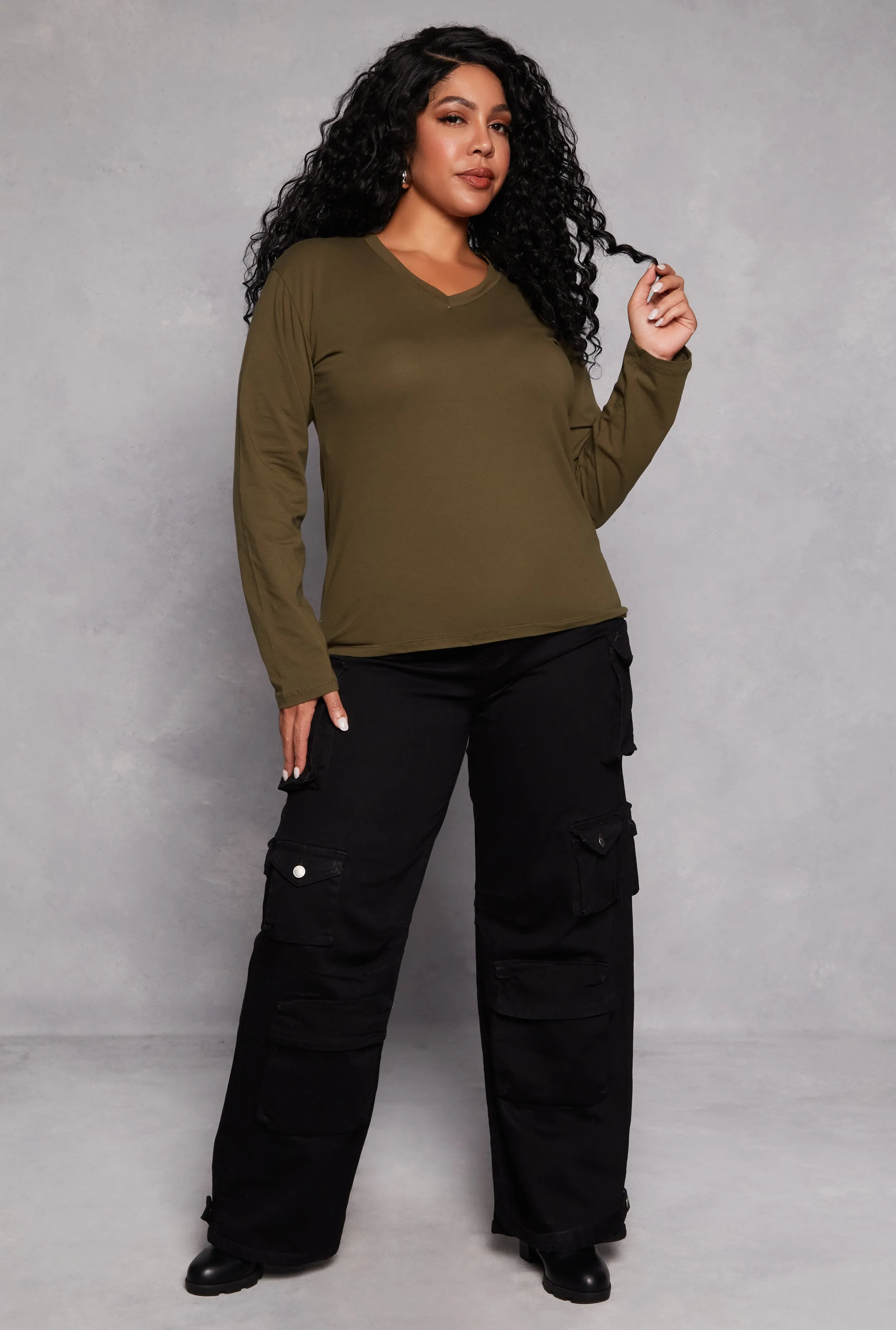 Plus Size Long Sleeve V Neck T Shirt sold by Rainbow product image thumbnail 2