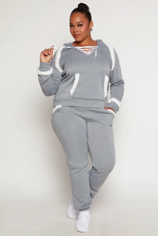 Plus Size Sherpa Trim Detail Sweatpants sold by Rainbow