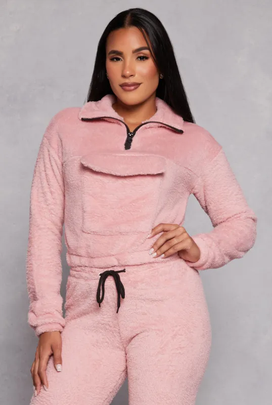 Plush Flap Pocket Half Zip Sweatshirt sold by Rainbow