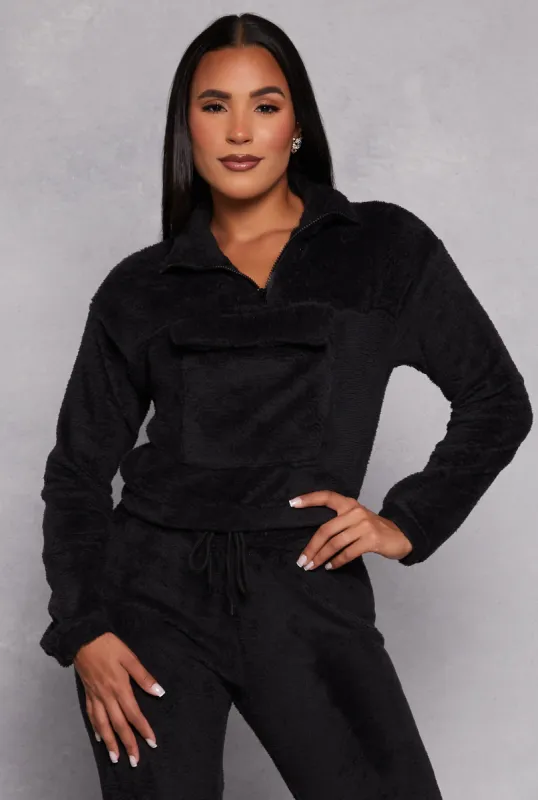 Plush Flap Pocket Half Zip Sweatshirt sold by Rainbow