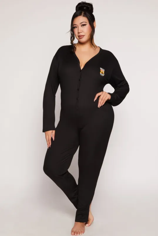 Plus Size Just Relax Bear Graphic Pajama Onesie sold by Rainbow