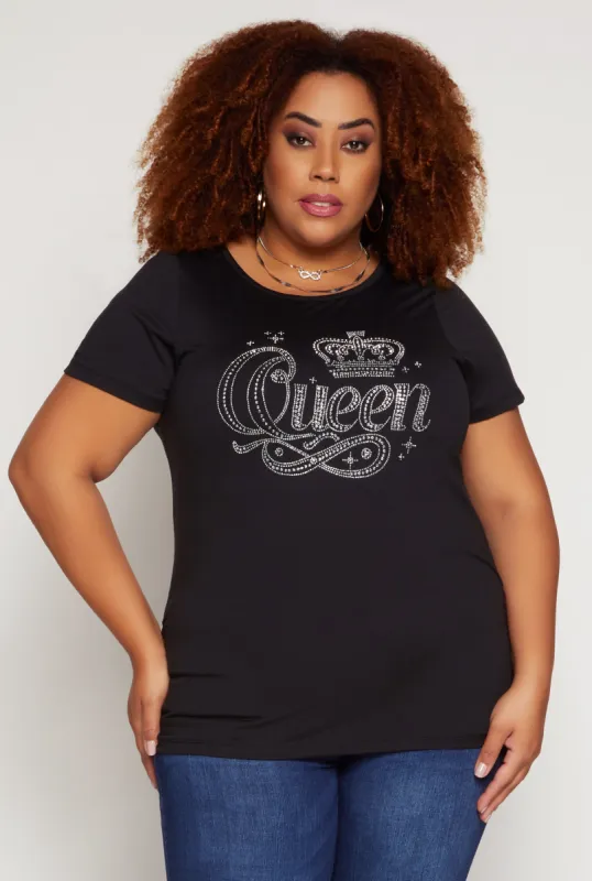 Plus Size Queen Rhinestone Ruched Graphic Tee sold by Rainbow