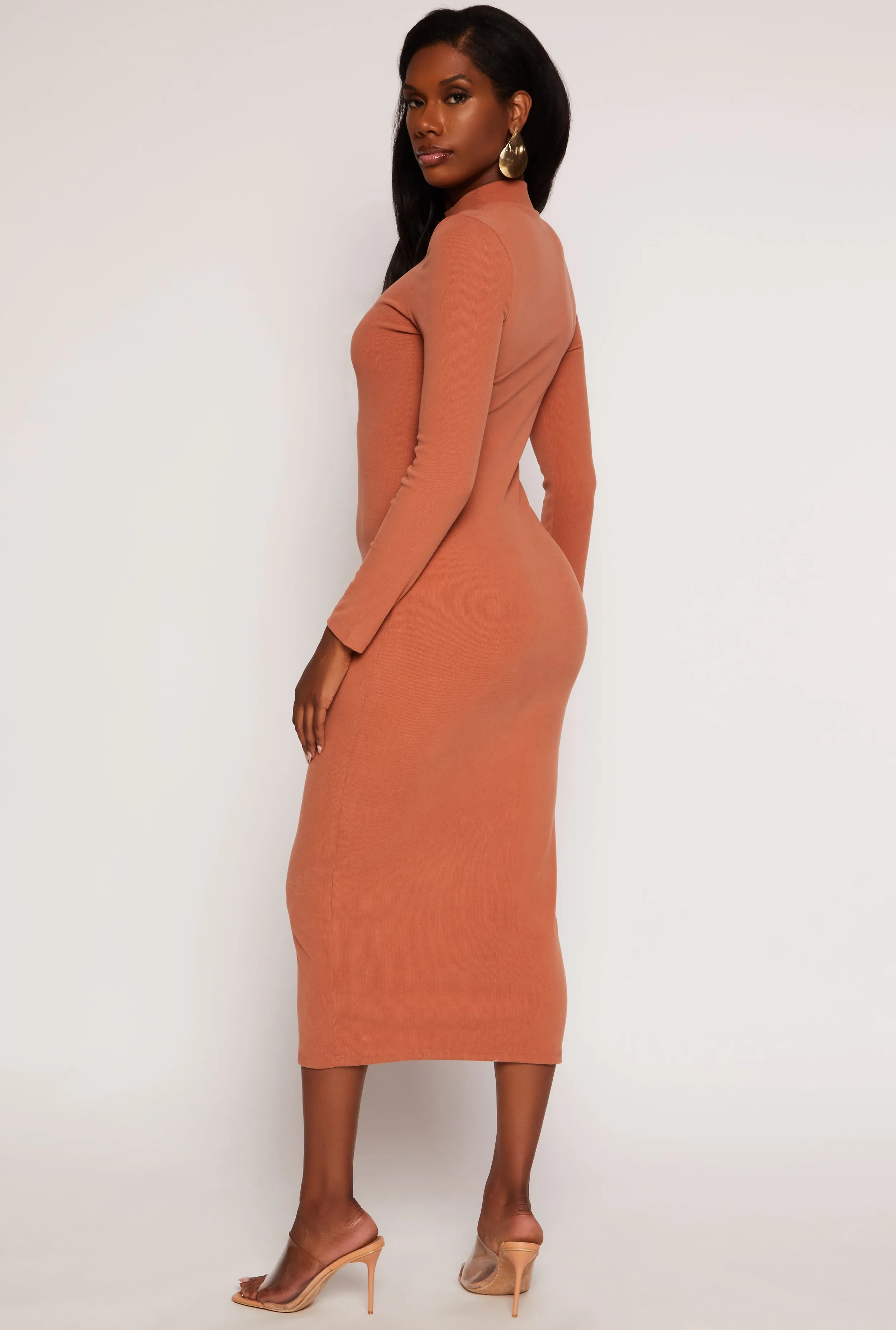 Ribbed Mock Neck Long Sleeve Midi Dress sold by Rainbow product image thumbnail 3