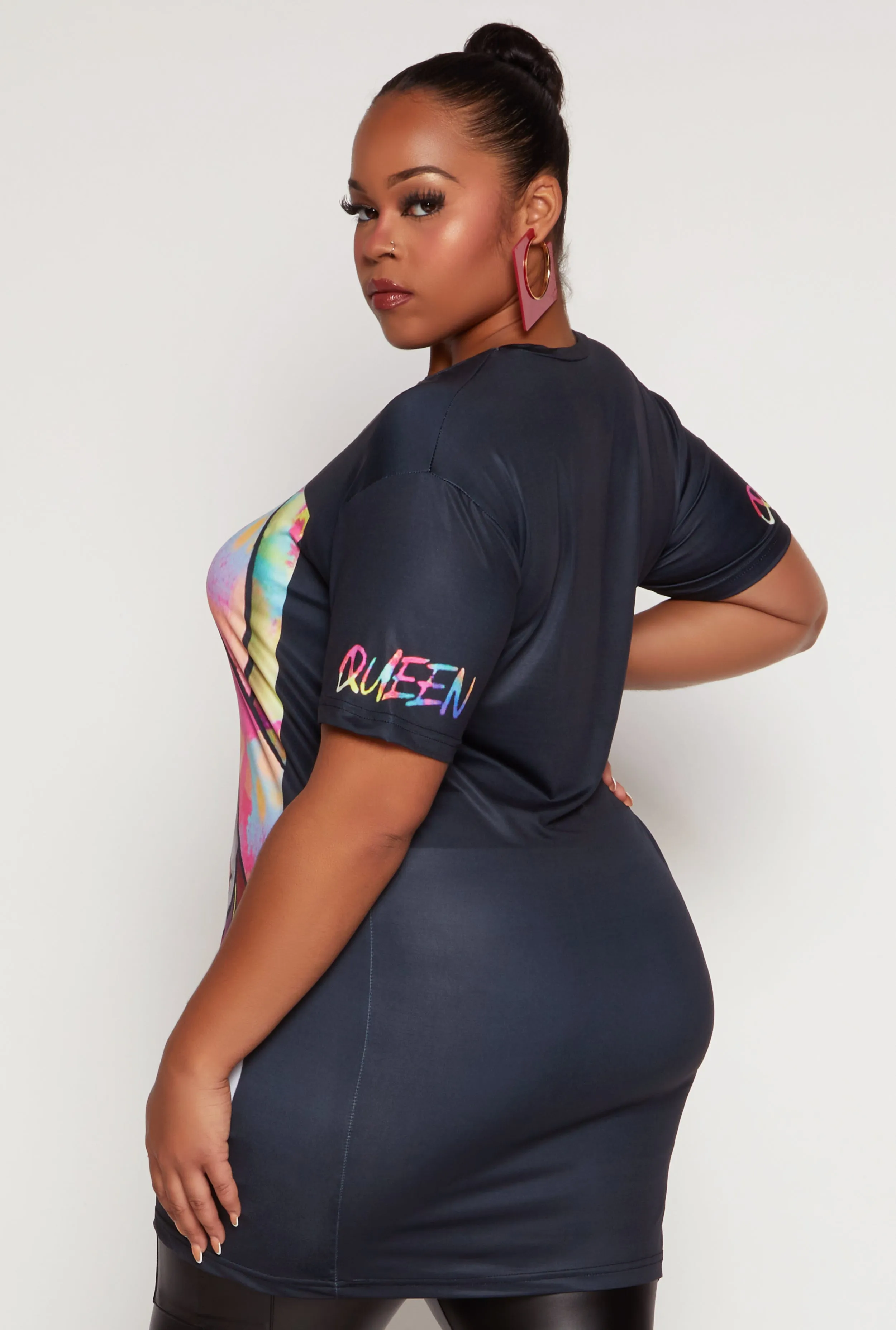 Plus Size Queen Tie Dye Face Graphic Tee sold by Rainbow product image thumbnail 3