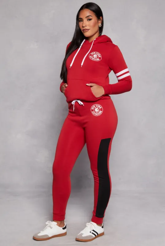 New York Brooklyn Graphic Color Block Joggers sold by Rainbow