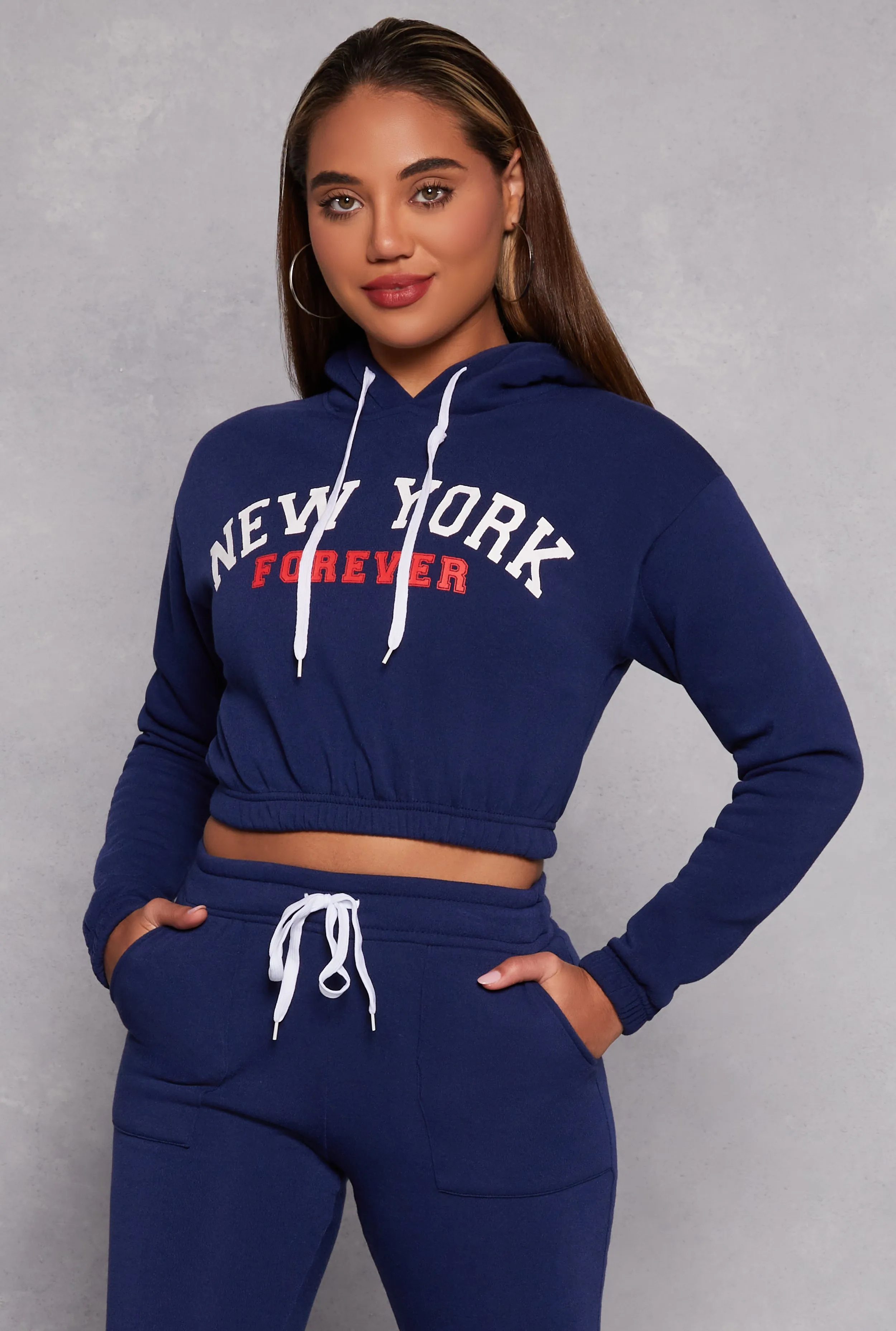 New York Forever Graphic Cropped Hoodie sold by Rainbow