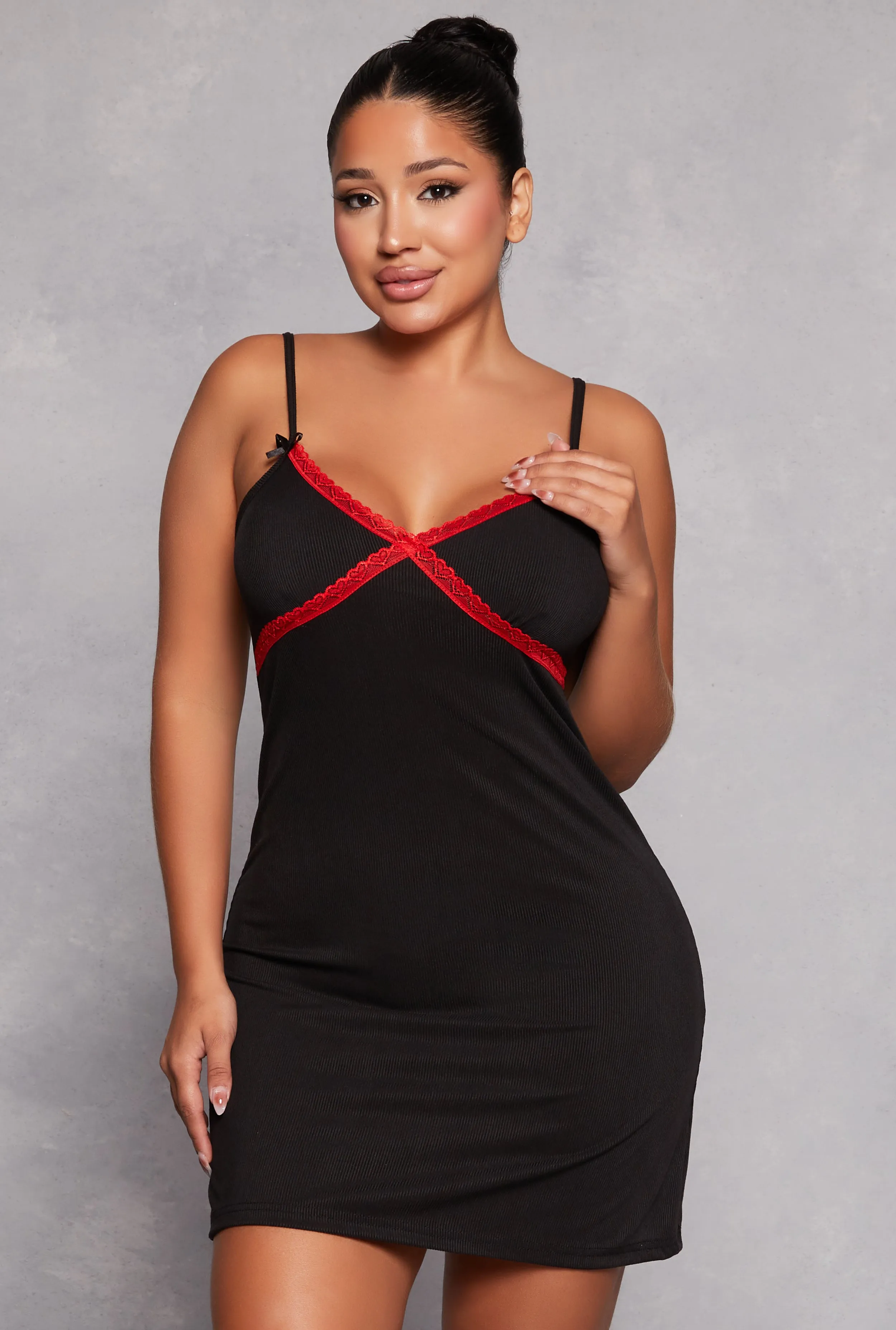 Ribbed Knit Lace Trim Cami Nightgown sold by Rainbow