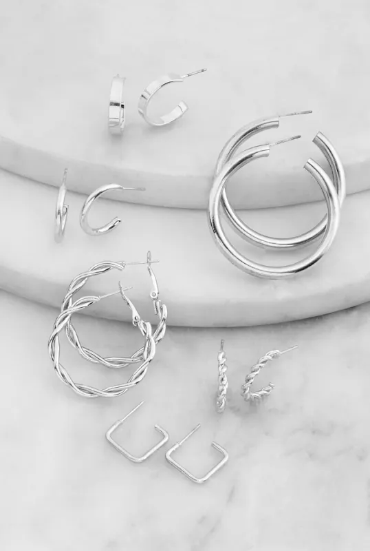 Assorted Metallic Hoop Earrings 6 Pack sold by Rainbow