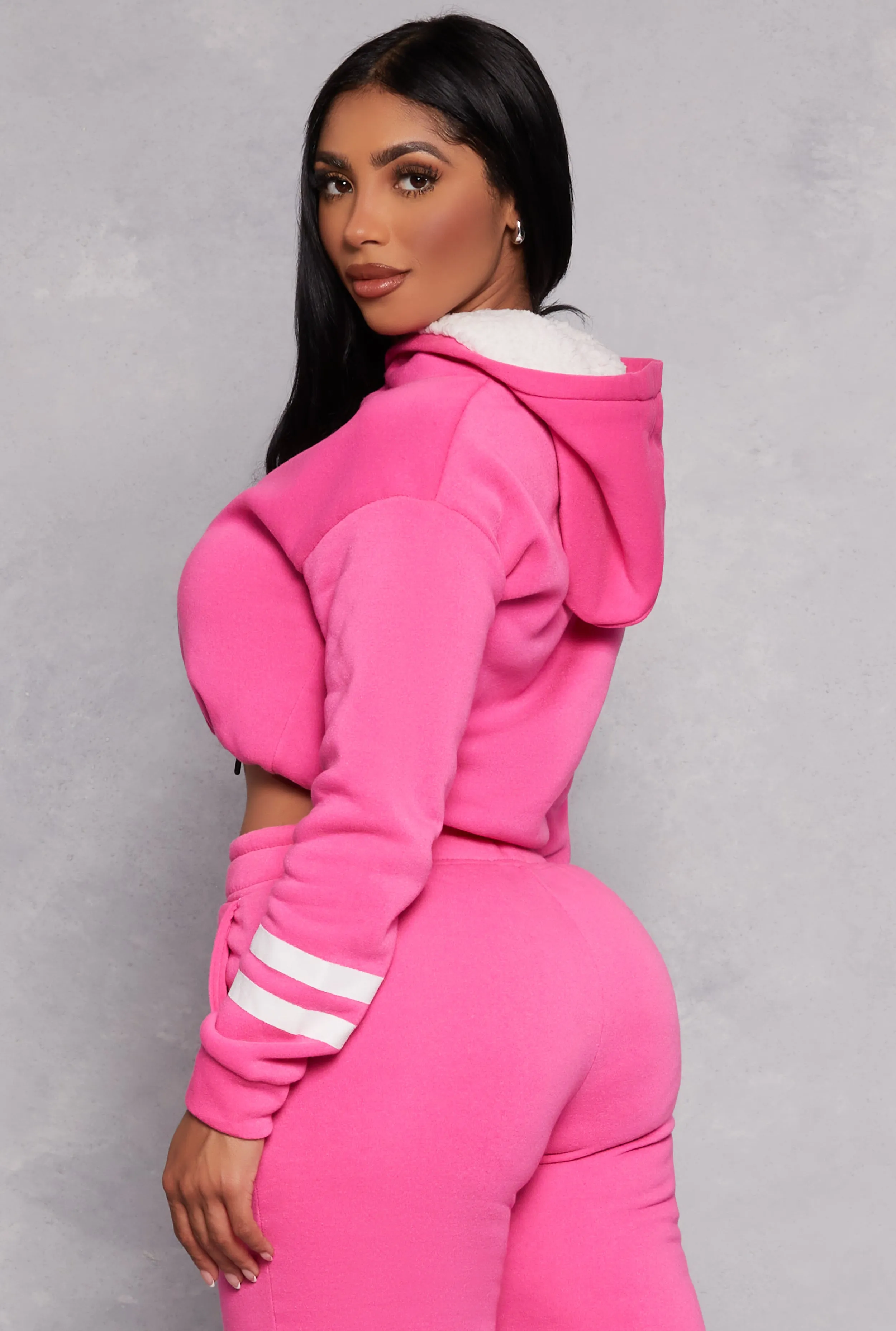 Sherpa Lined Cropped Pullover Hoodie sold by Rainbow product image thumbnail 3