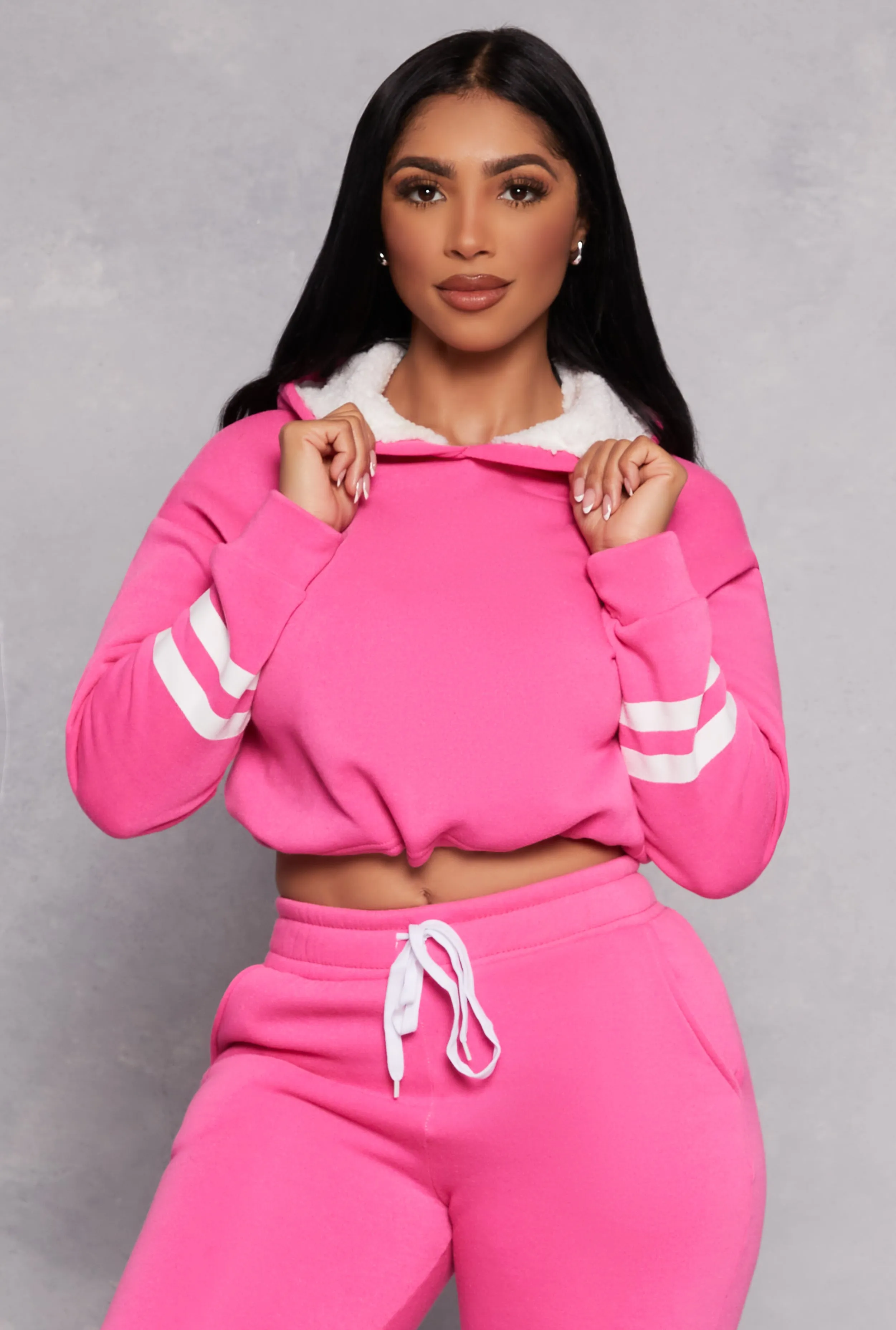 Sherpa Lined Cropped Pullover Hoodie sold by Rainbow