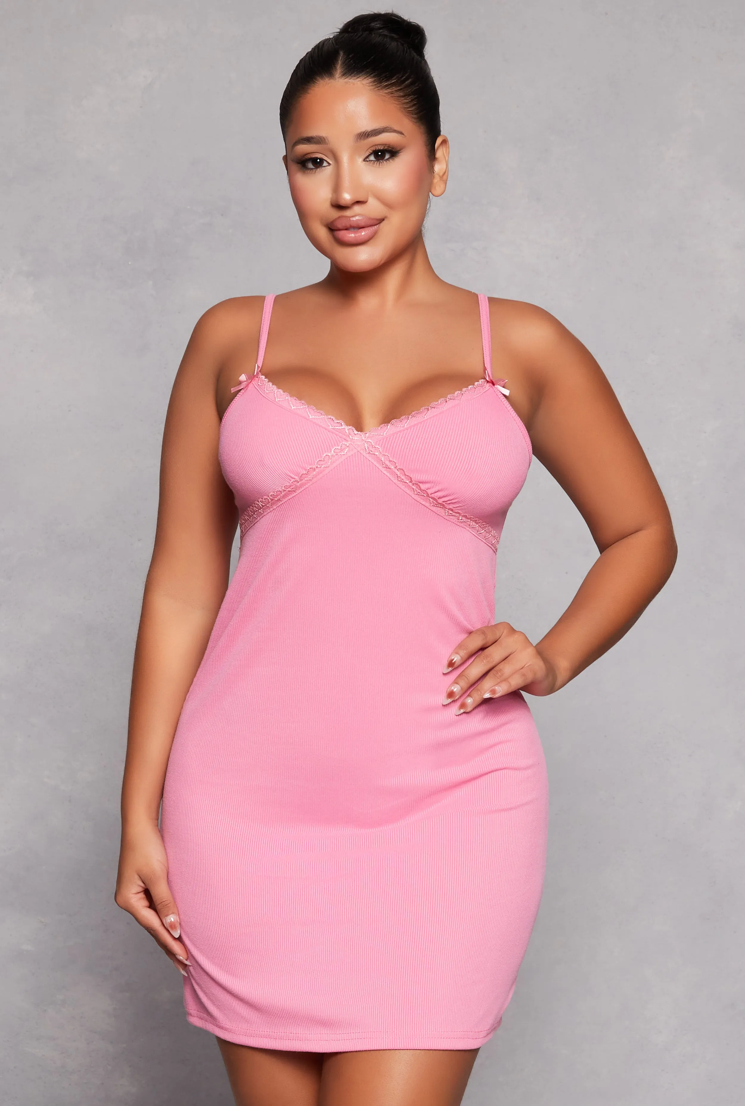 Ribbed Knit Lace Trim Cami Nightgown sold by Rainbow