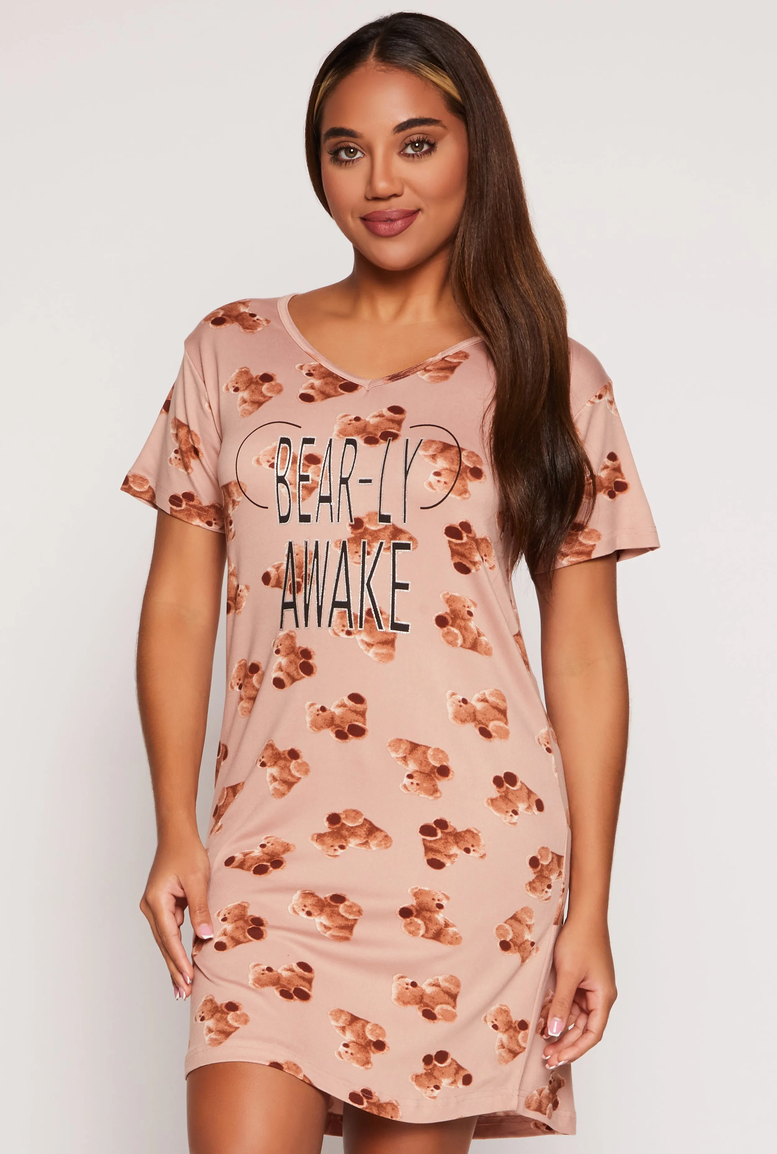 Bearly Awake V Neck Graphic Nightgown sold by Rainbow