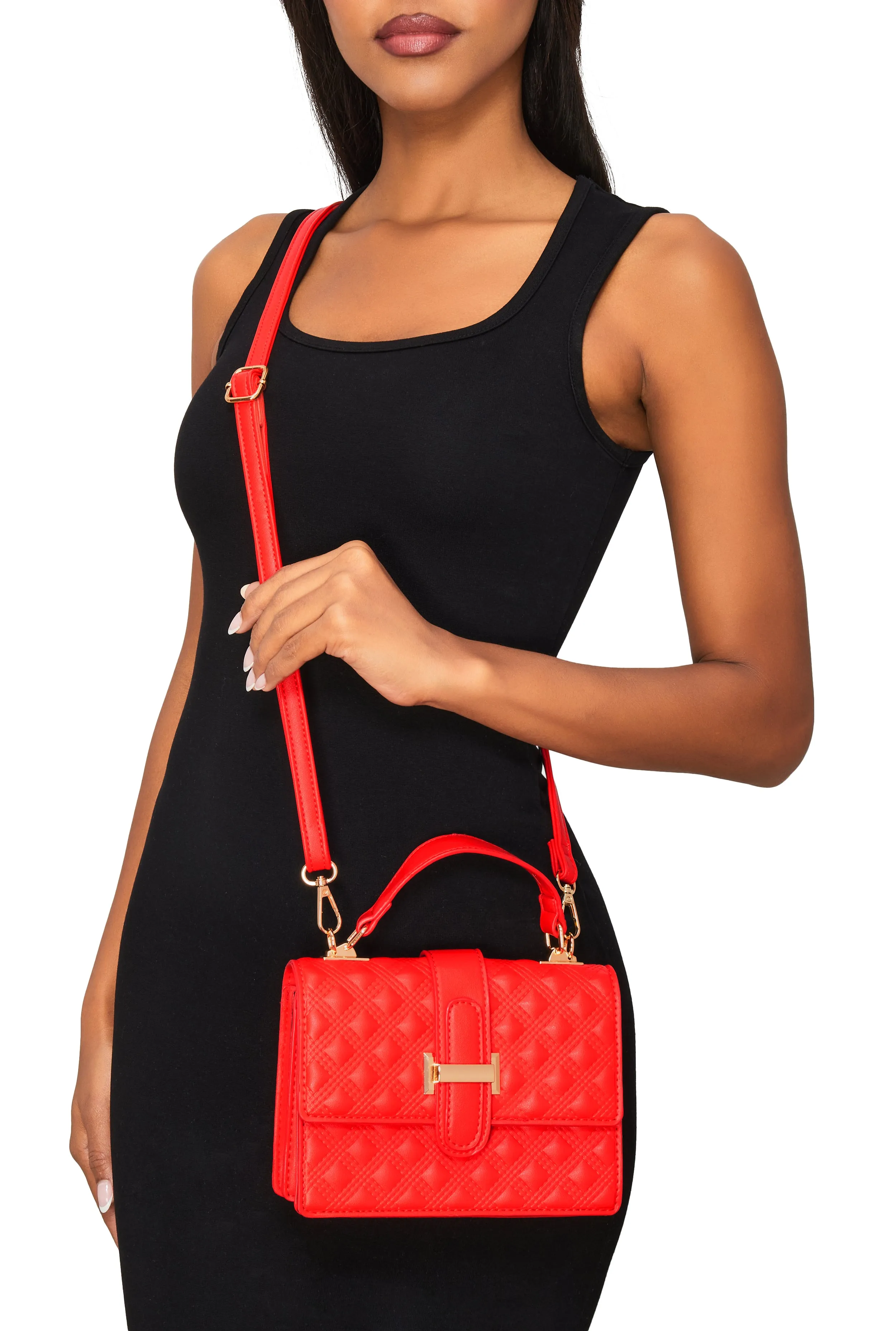 Faux Leather Geometric Quilted Crossbody Handbag sold by Rainbow product image thumbnail 2